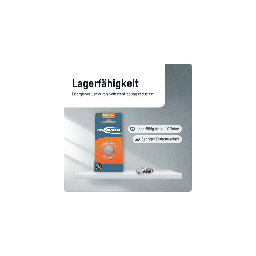 Ansmann CR2032 Lithium Knopfzelle (3 V, 230 mAh, Ø 20 x 3,2 mm, 1er Blister)