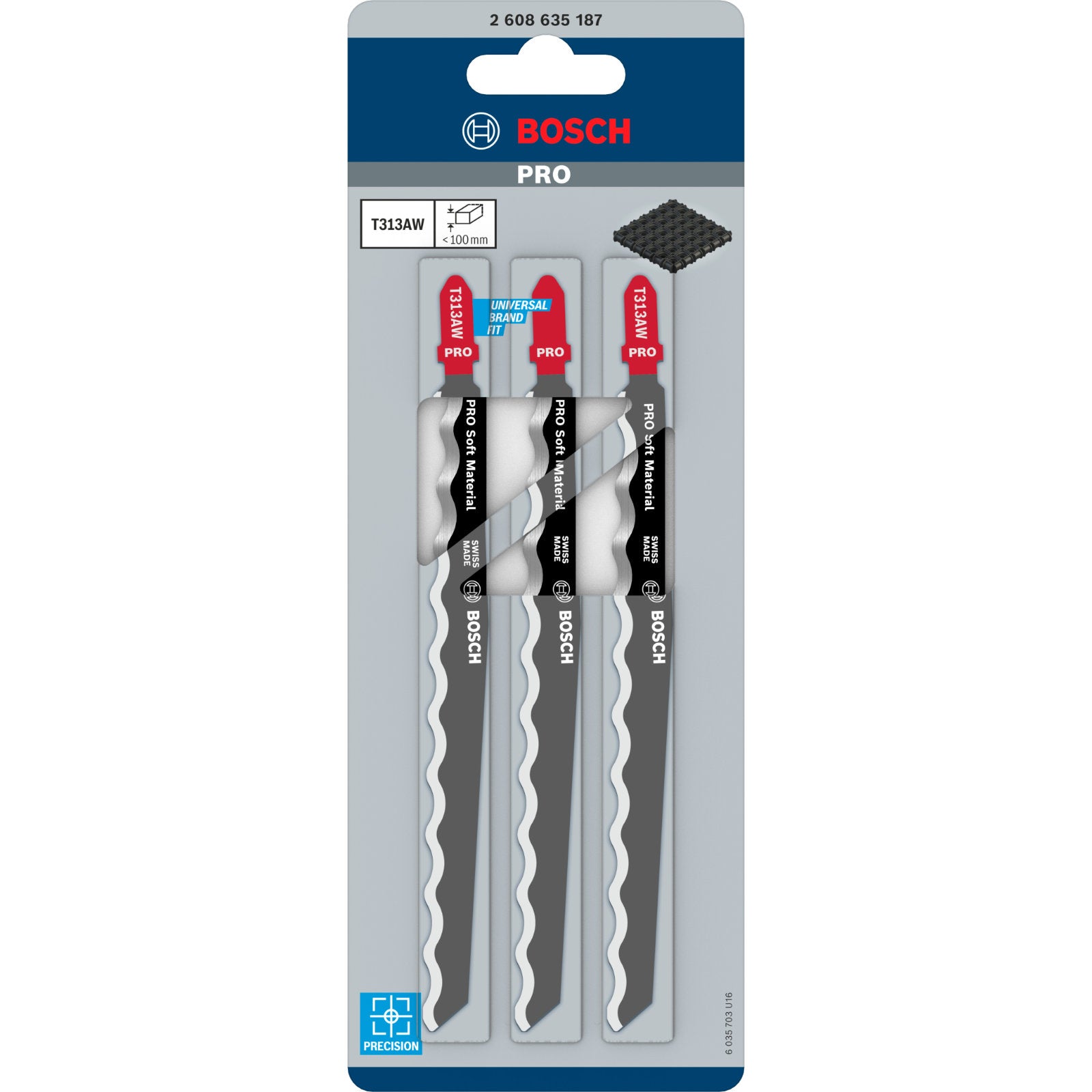 Bosch PRO Soft Material T 313 AW Stichsägeblatt (152 mm, 3er-Pack, Schneidet z.B. Leder, Pappe, Gummi uvm.)