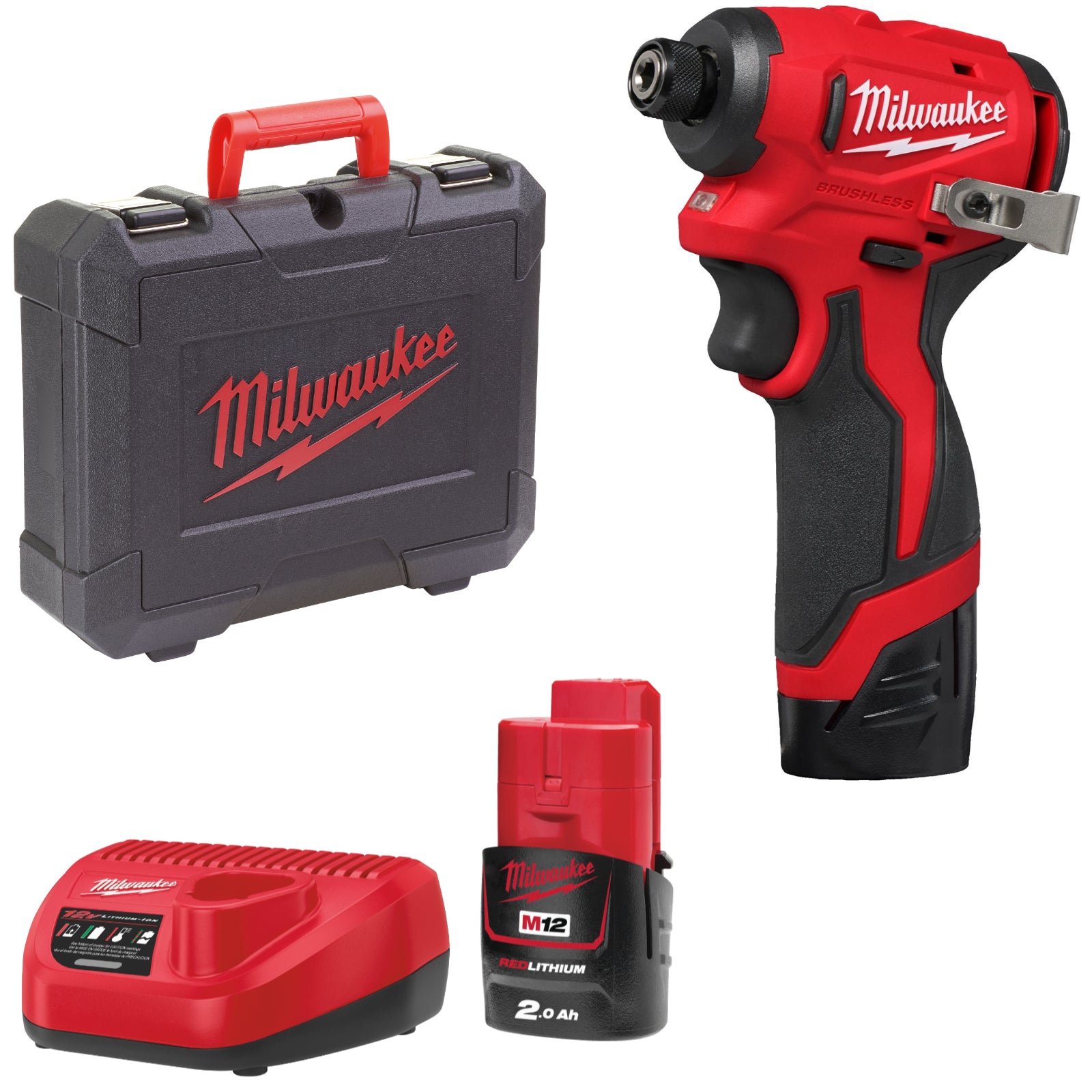 Milwaukee M12 BLIDRC-202C Akku-Schlagschrauber (1/4"-HEX-Aufnahme, 124 Nm, 2x 2,0 Ah Akku, im Koffer)
