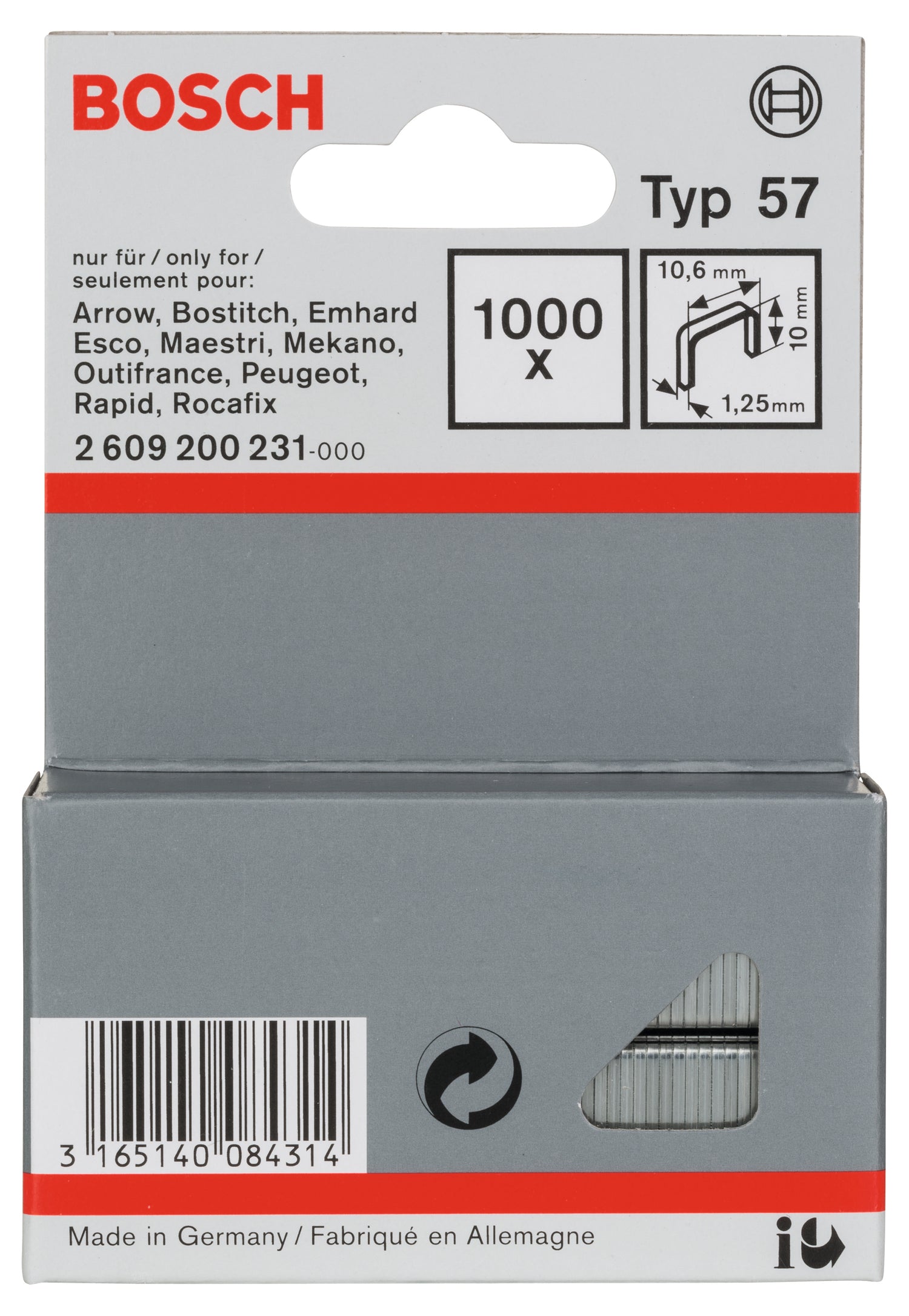 Bosch Flachdrahtklammer Typ 57 (Breite: 10,6 mm, Dicke: 1,25 mm, 1000 Stück)