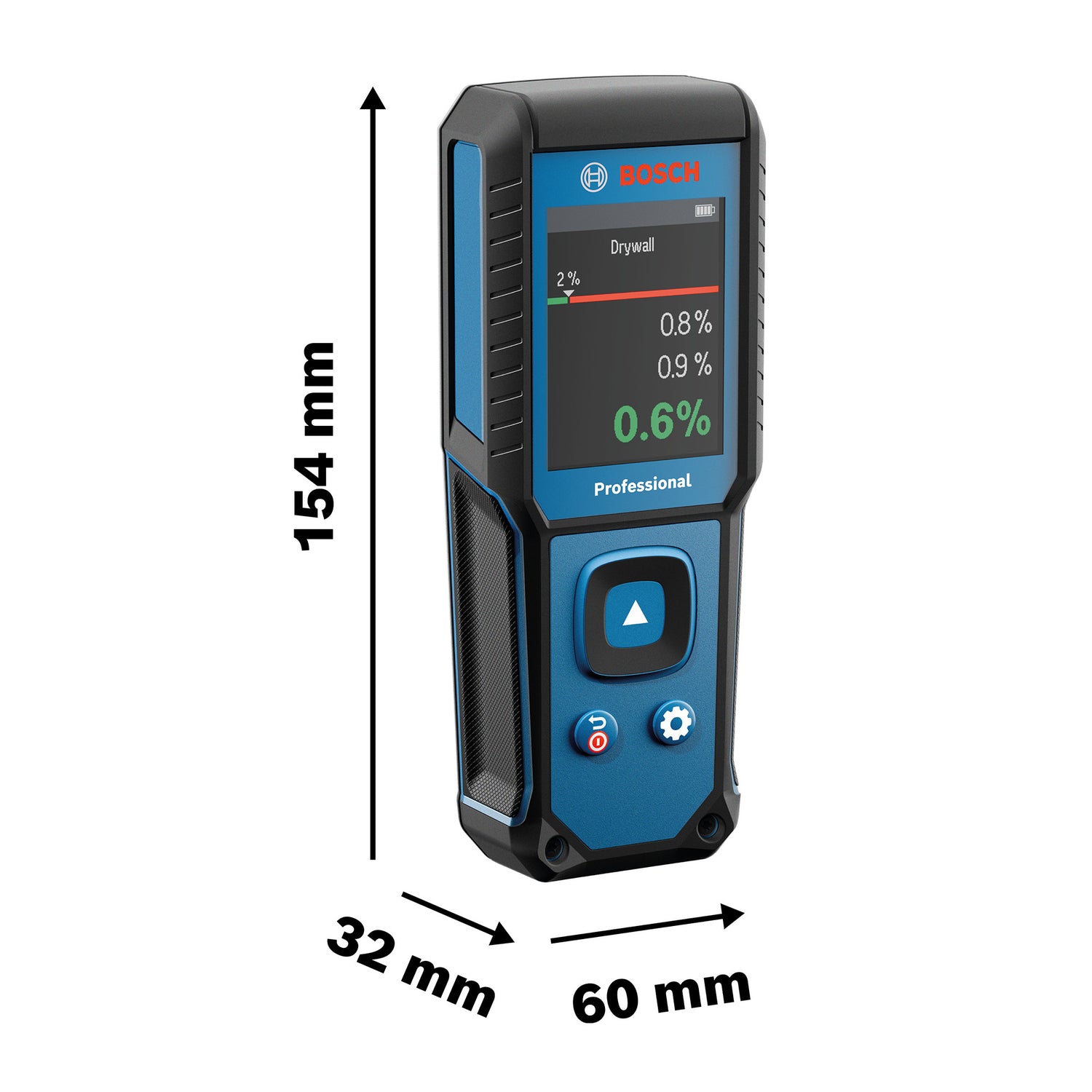 Bosch Feuchtemessgerät GMM 1-15 (misst 37 Holzarten und 10 Baustoffe, nicht-invasiv, IP 65, inkl. Batterien & Tasche)