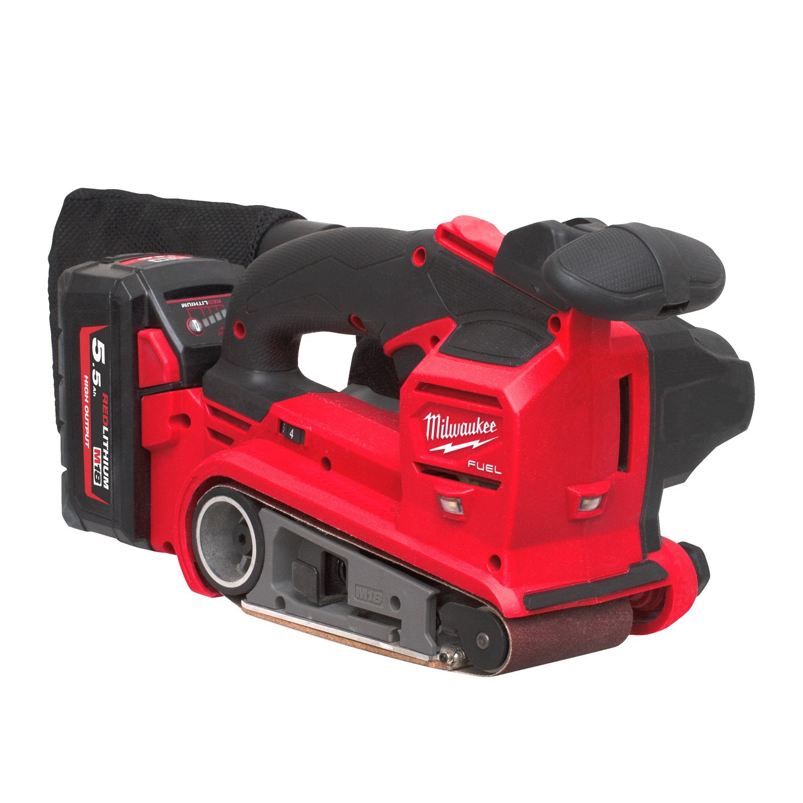 Milwaukee M18 FBTS75-552X Akku-Bandschleifer (Bandgröße: 75 x 457 mm, Geschwindigkeit: 230 - 410 m/s, inkl. 2 x 5,5 Ah Akku in HD-Box)