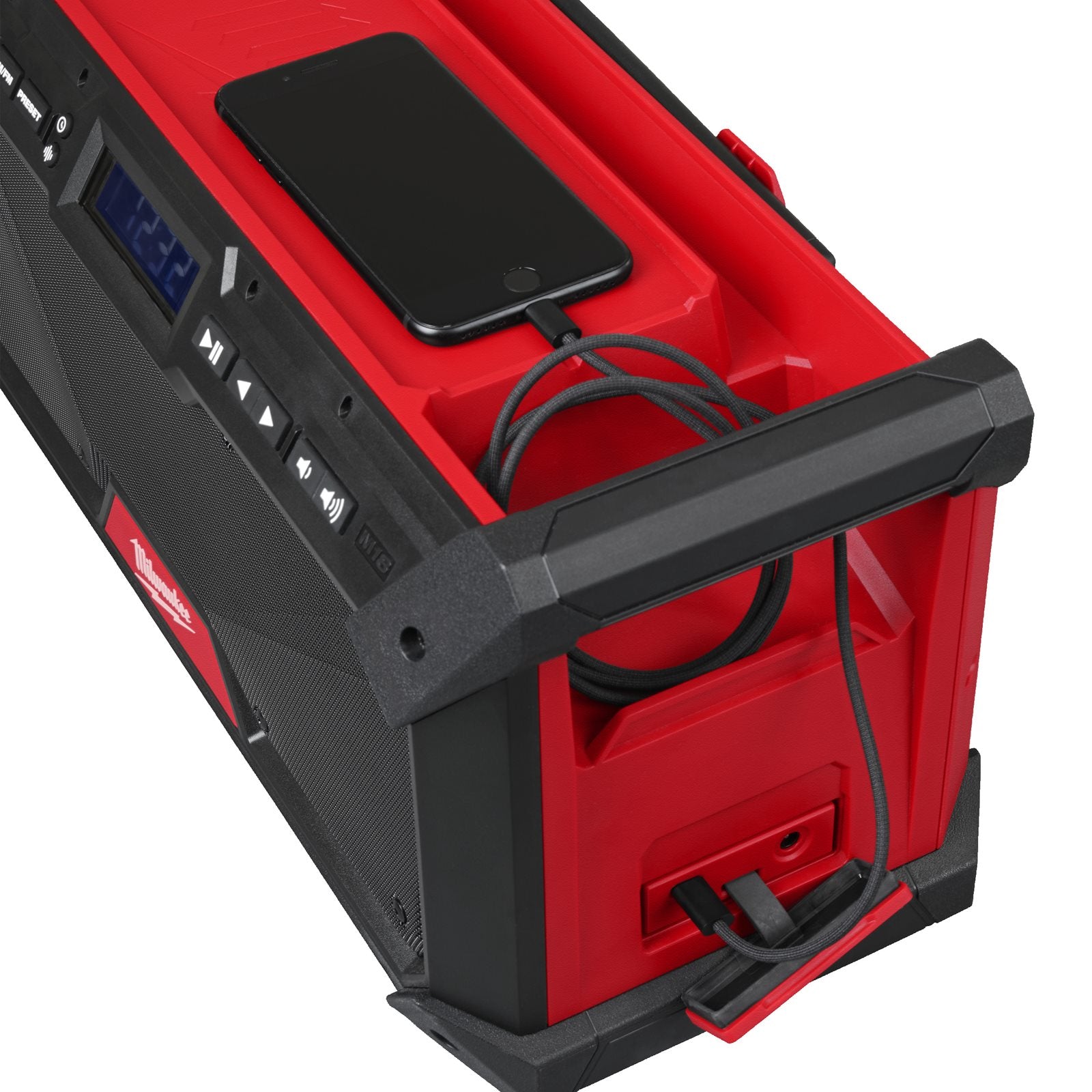 Milwaukee M18 RADDAB+G2-0 Akku-Baustellenradio (DAB+ / FM-Empfänger, Bluetooth®-Empfang bis 30 m, Akku- & Kabelbetrieb, USB-C, ohne Akku)
