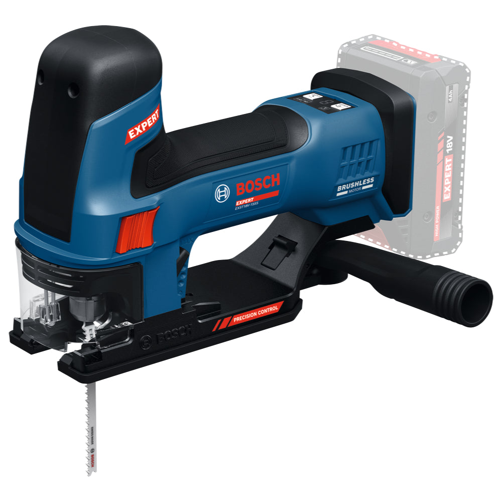 Bosch EXPERT Akku-Stichsäge EXST18V-155S (Schnitttiefe: Holz 50 mm, Stahl 10 mm, Aufnahme: T-Schaft, ohne Akku in L-BOXX 136)