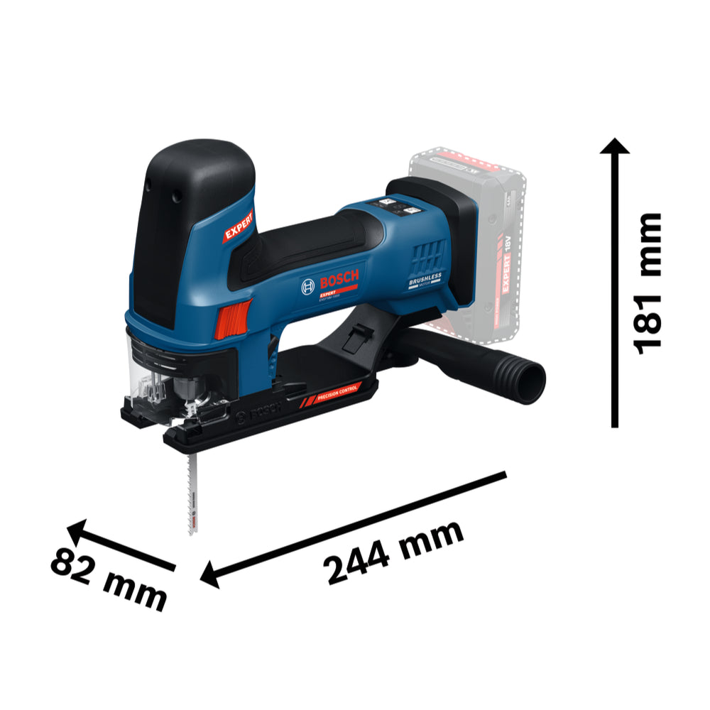 Bosch EXPERT Akku-Stichsäge EXST18V-155S (Schnitttiefe: Holz 50 mm, Stahl 10 mm, Aufnahme: T-Schaft, ohne Akku in L-BOXX 136)