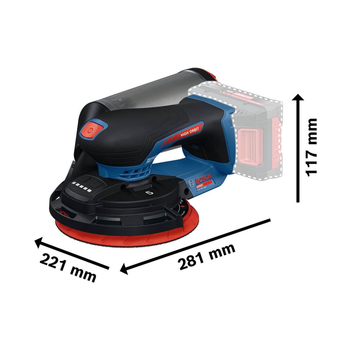 Bosch EXPERT Akku-Exzenterschleifer EXEX18V-150-5 (Schleifteller-Ø: 150 mm, Schwingkreis-Ø: 5,0 mm, Drehzahl: 5000-10000 U/min, ohne Akkus in L-BOXX 162)