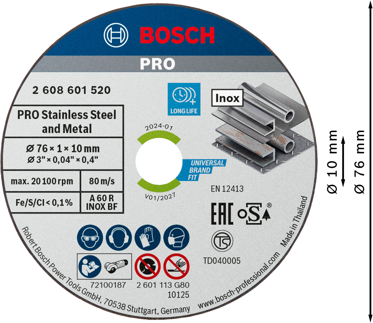 Bosch PRO Trennscheibe Ø 76 x 1 x 10 mm für Stahl, Edelstahl (5er-Pack, Stainless Steel and Metal)
