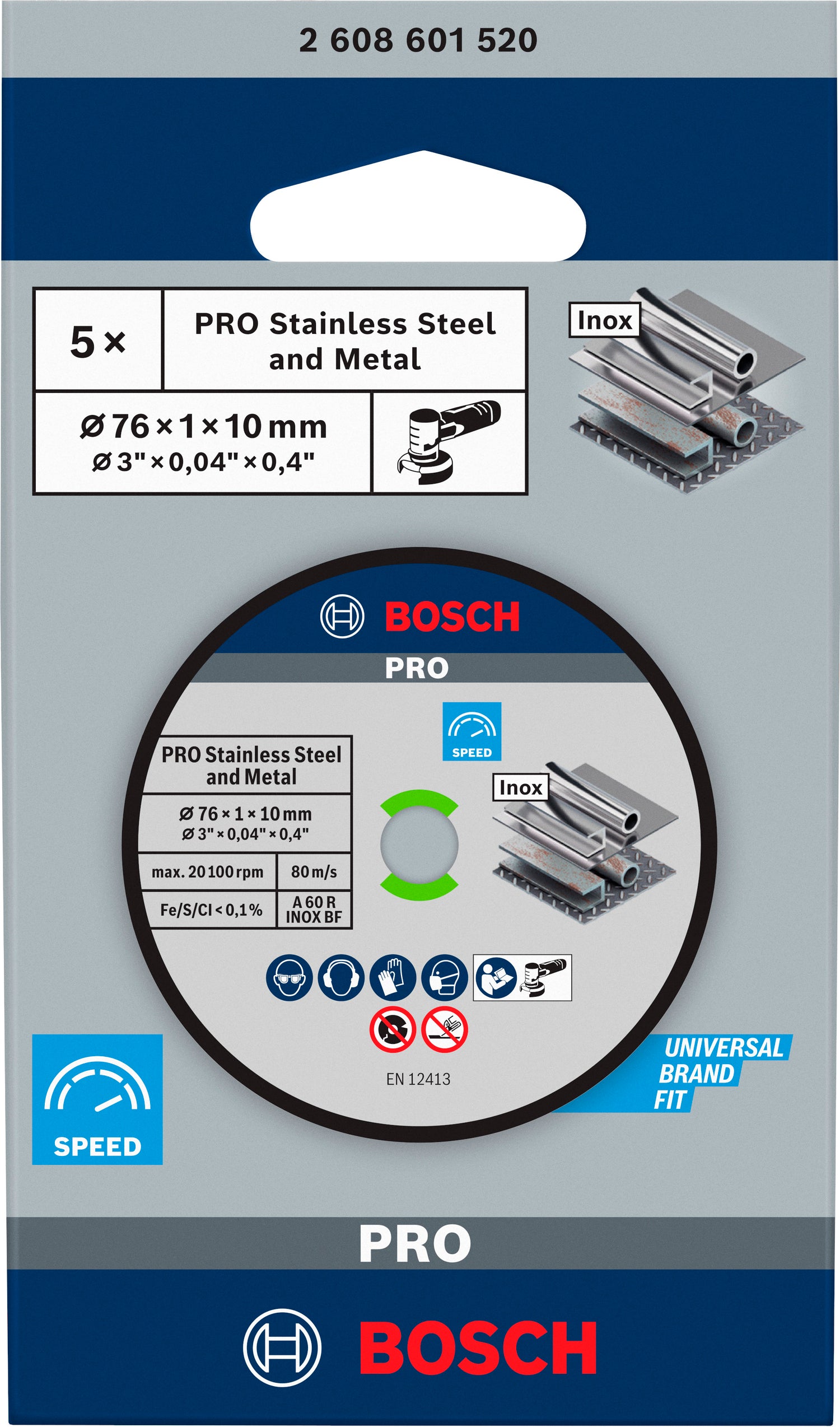 Bosch PRO Trennscheibe Ø 76 x 1 x 10 mm für Stahl, Edelstahl (5er-Pack, Stainless Steel and Metal)