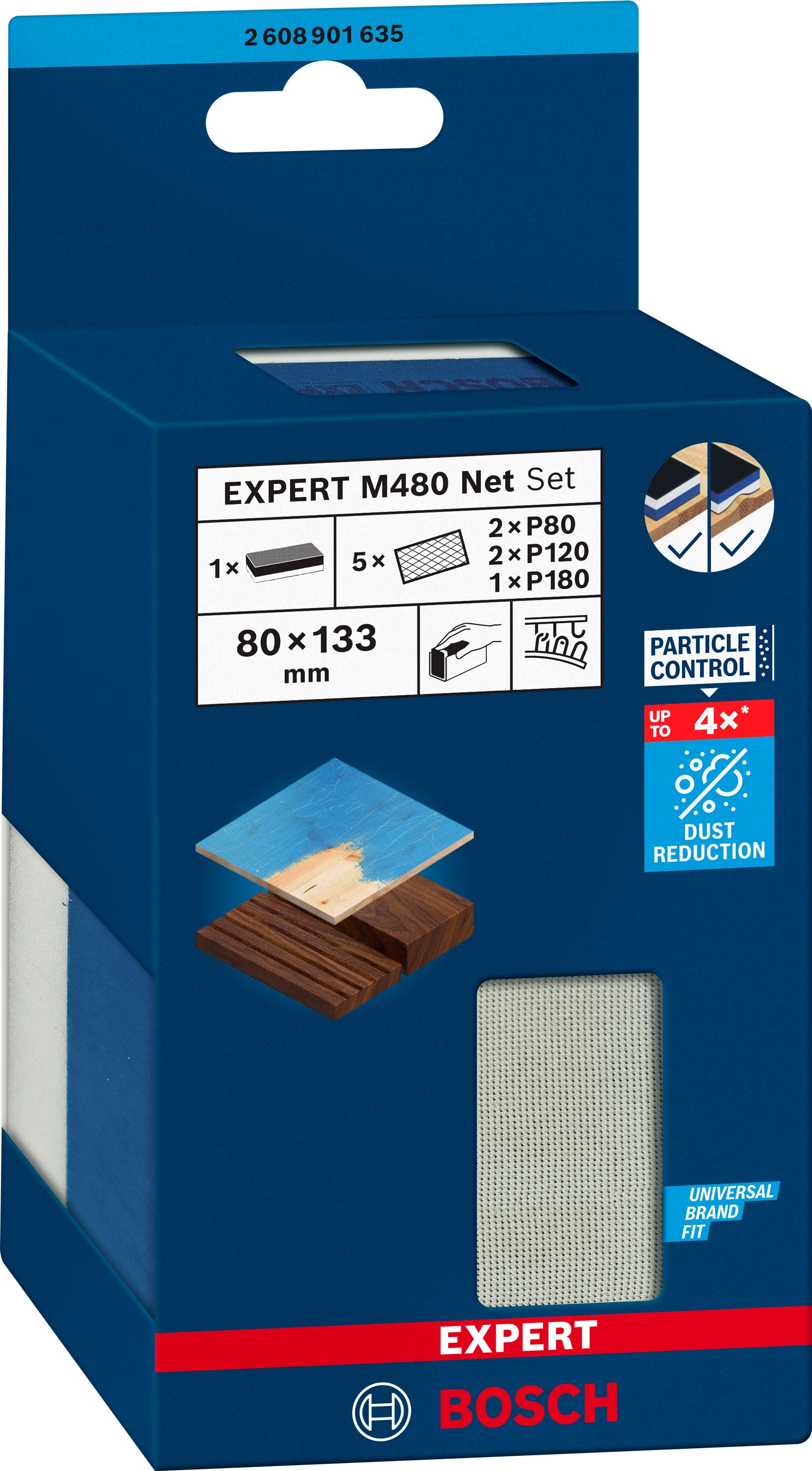 Bosch EXPERT M480 Dual Density Schleifblock 80 x 133 mm (inkl. 5 x Schleifnetz, 3-in-1 Schleifschwamm)