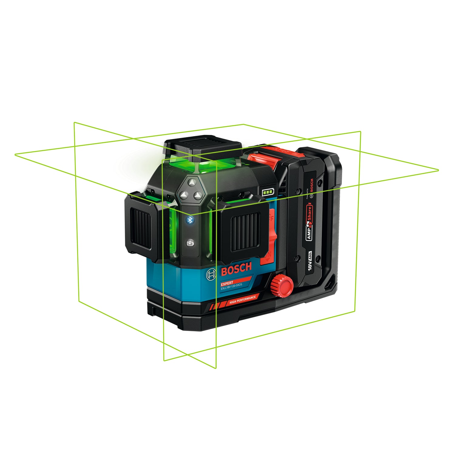 Bosch EXPERT Linienlaser EXLL18V-120-33CG (Arbeitsbereich: bis 120 m mit Empfänger, Betrieb mit 18V/12V-Akku/Batterien möglich, inkl. 4,0 Ah Akku in L-BOXX 136)