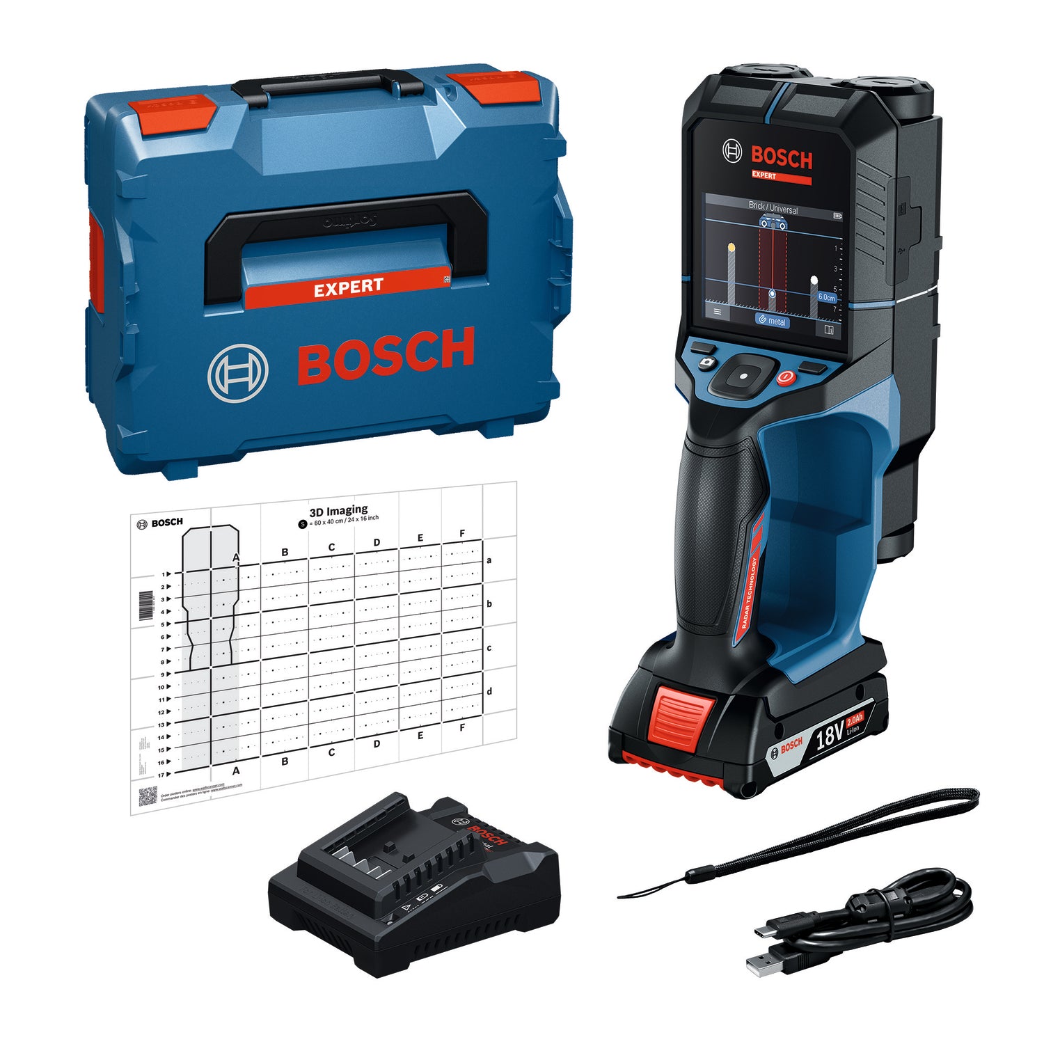 Bosch EXPERT Ortungsgerät D-tect18V-200-17C (Erkennt Objekte bis 200 mm Tiefe, inkl. 2,0 Ah Akku in L-BOXX 136)