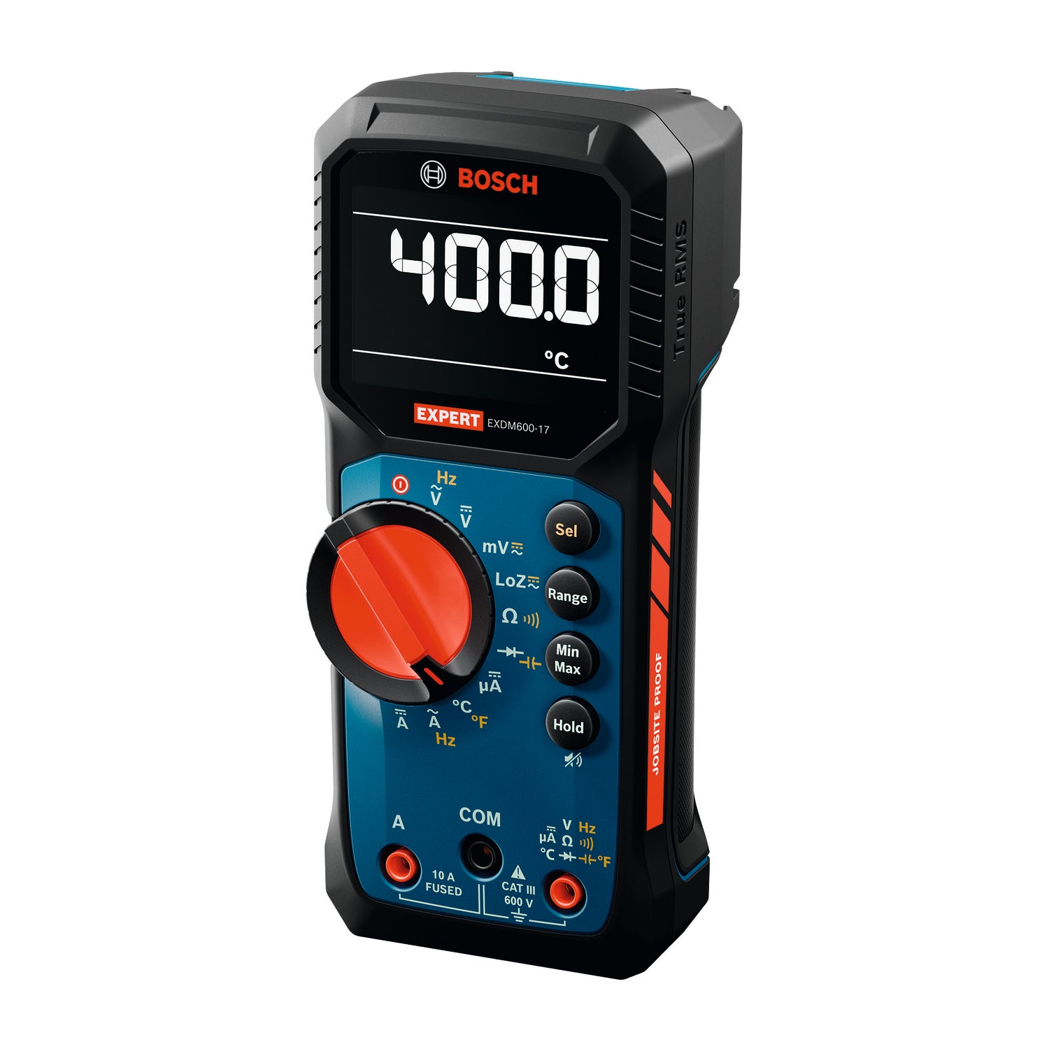 Bosch EXPERT Digitales Multimeter EXDM600-17 (Misst Temperatur und Mikroampere, Widerstände bis zu 60 MΩ, LoZ, Diodentests, inkl. Batterien in Tasche)
