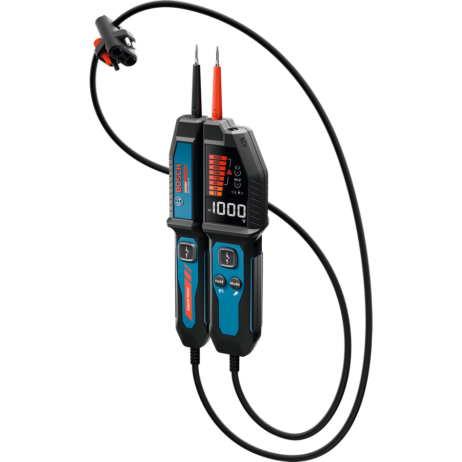Bosch EXPERT Spannungsprüfer EXVT1000-17 (Vielseitig: Diodentest, Frequenz, Widerstand, Niederspannung, integr. NCV (berührungslose Spannung), Halten-/Stumm, inkl. Batterien in Tasche)