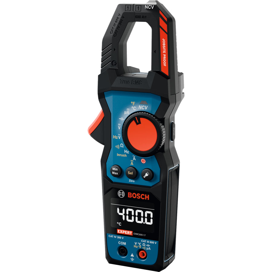 Bosch EXPERT Strommesszange EXMC600-17 (Misst AC/DC-Strom, Einschaltstrom, Frequenz, Spannung, Kapazität, inkl. Batterien in Tasche)
