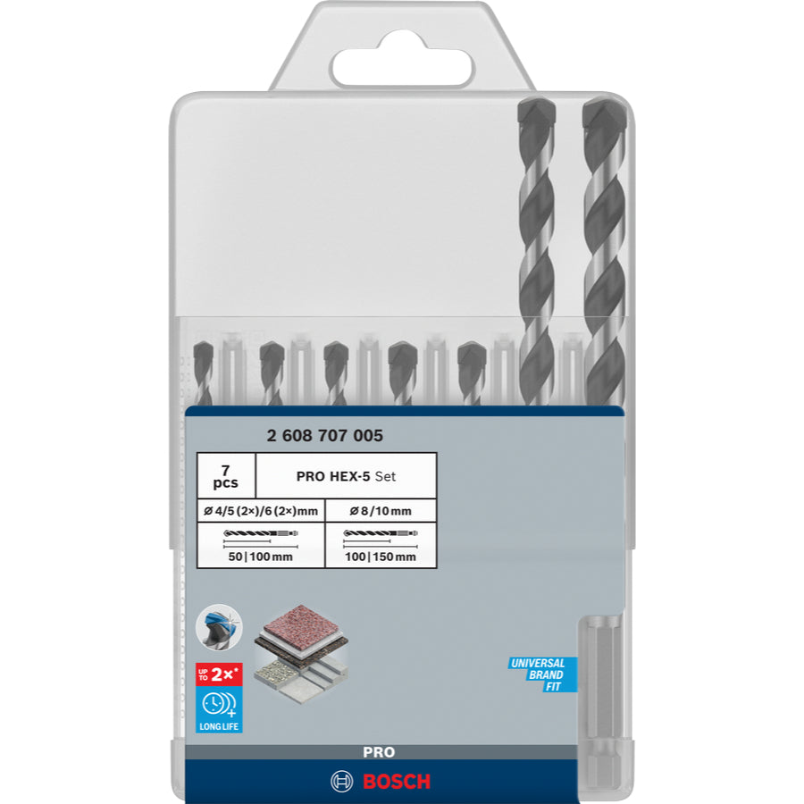 Bosch PRO HEX-5 Bohrer-Set 7-tlg. (Ø 4 - 10 mm, Bohrt in Beton, Stein, Ziegel, Carbide-Schneide, 1/4"-Sechskant-Aufnahme)