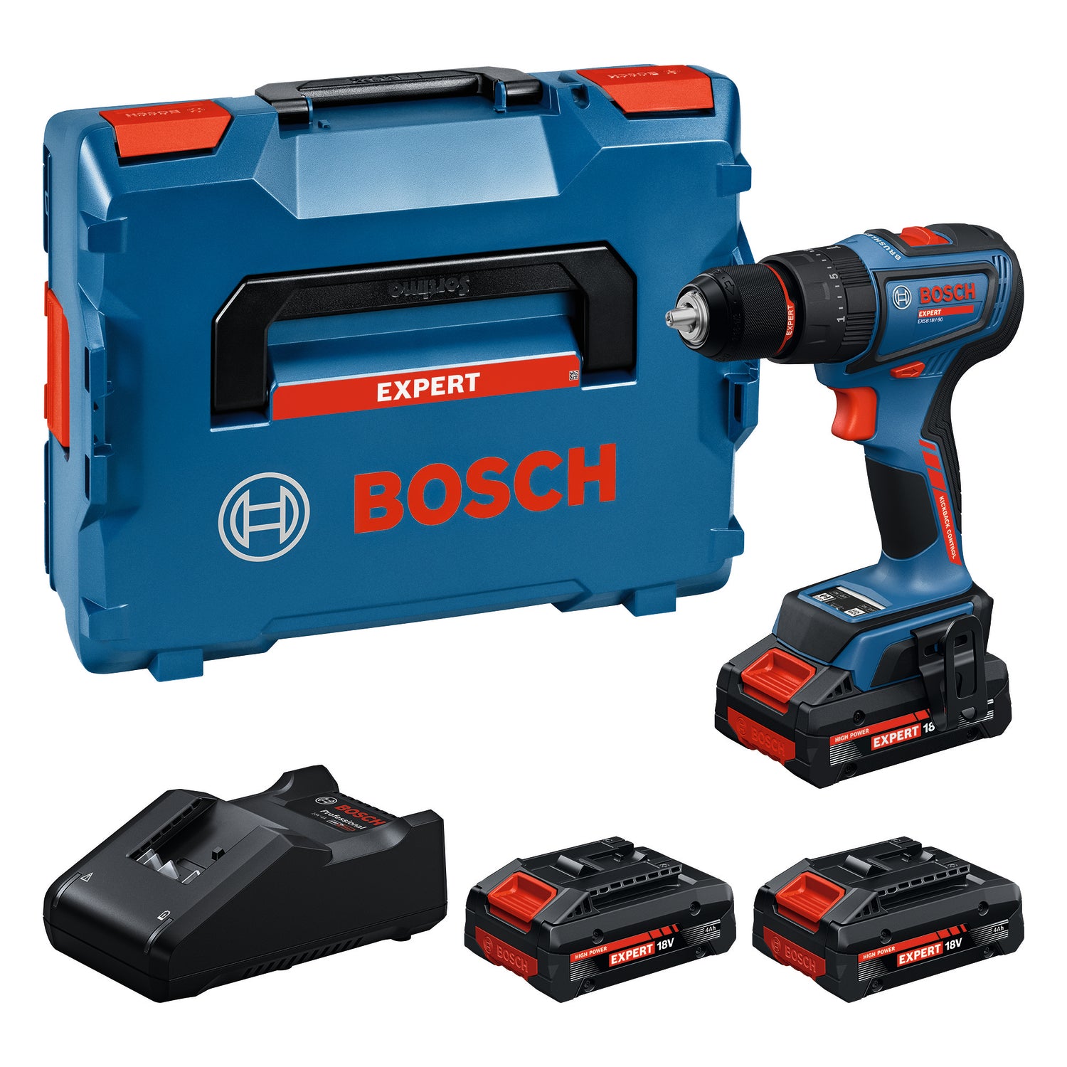 Bosch EXPERT Akku-Schlagbohrschrauber EXSB18V-90 (Drehmoment: 36/65 Nm, 13 mm Bohrfutter, inkl. 3 x 4,0 Ah Akku in L-BOXX 136)