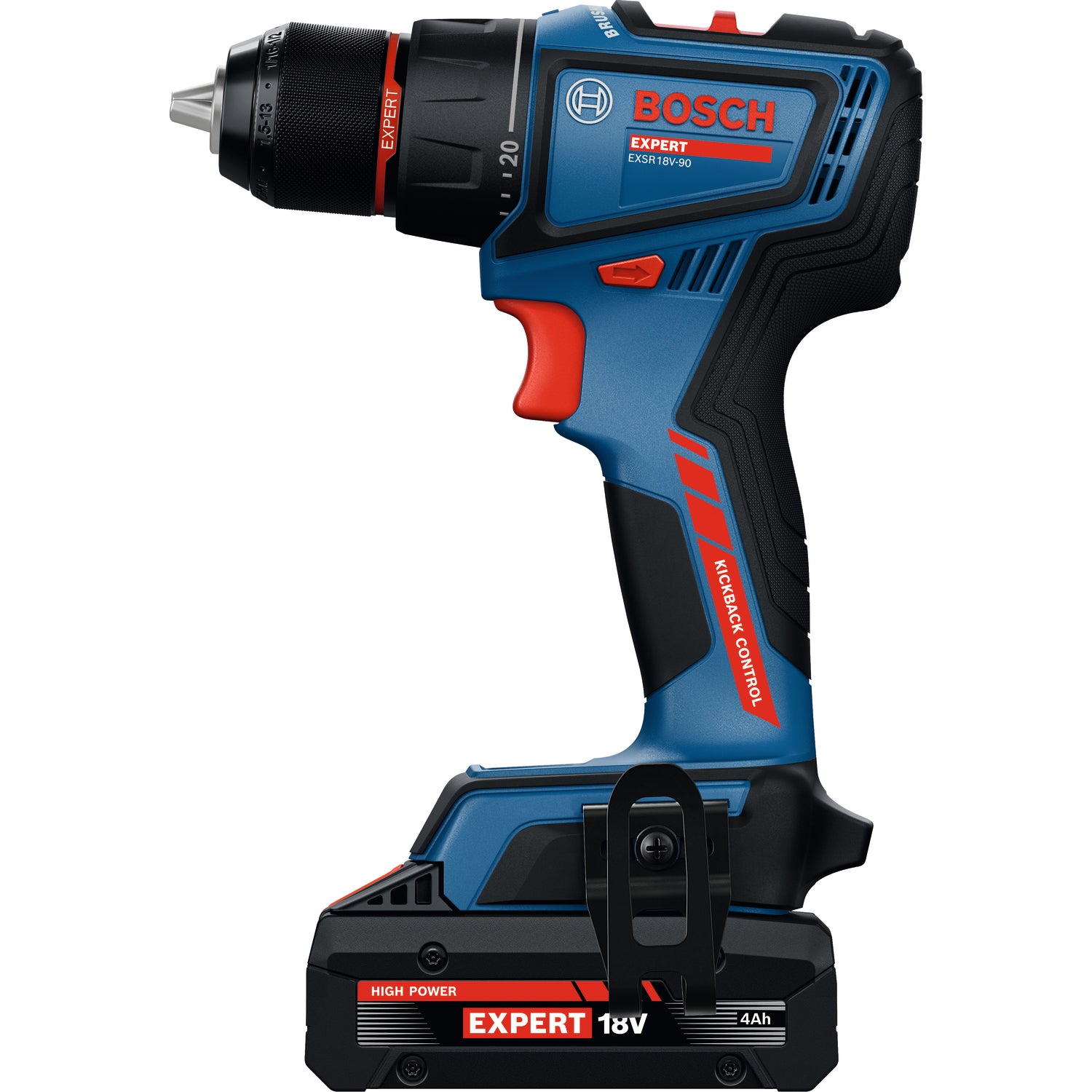 Bosch EXPERT Akku-Bohrschrauber EXSR18V-90 (Drehmoment: 36 / 65 Nm, 13 mm Bohrfutter, inkl. 2 x 4,0 Ah Akku in L-BOXX 136)