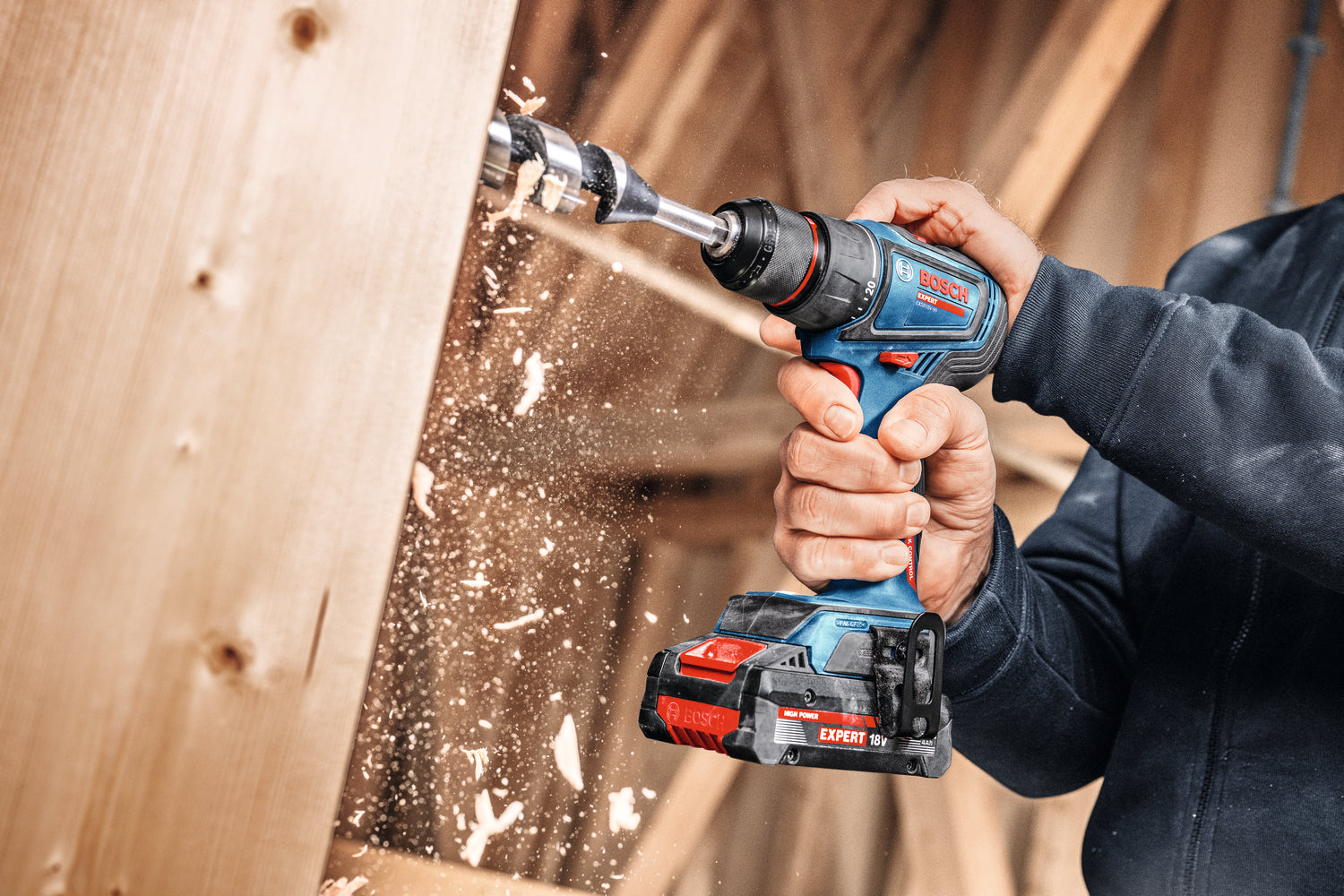 Bosch EXPERT Akku-Bohrschrauber EXSR18V-90 (Drehmoment: 36 / 65 Nm, 13 mm Bohrfutter, inkl. 2 x 4,0 Ah Akku in L-BOXX 136)
