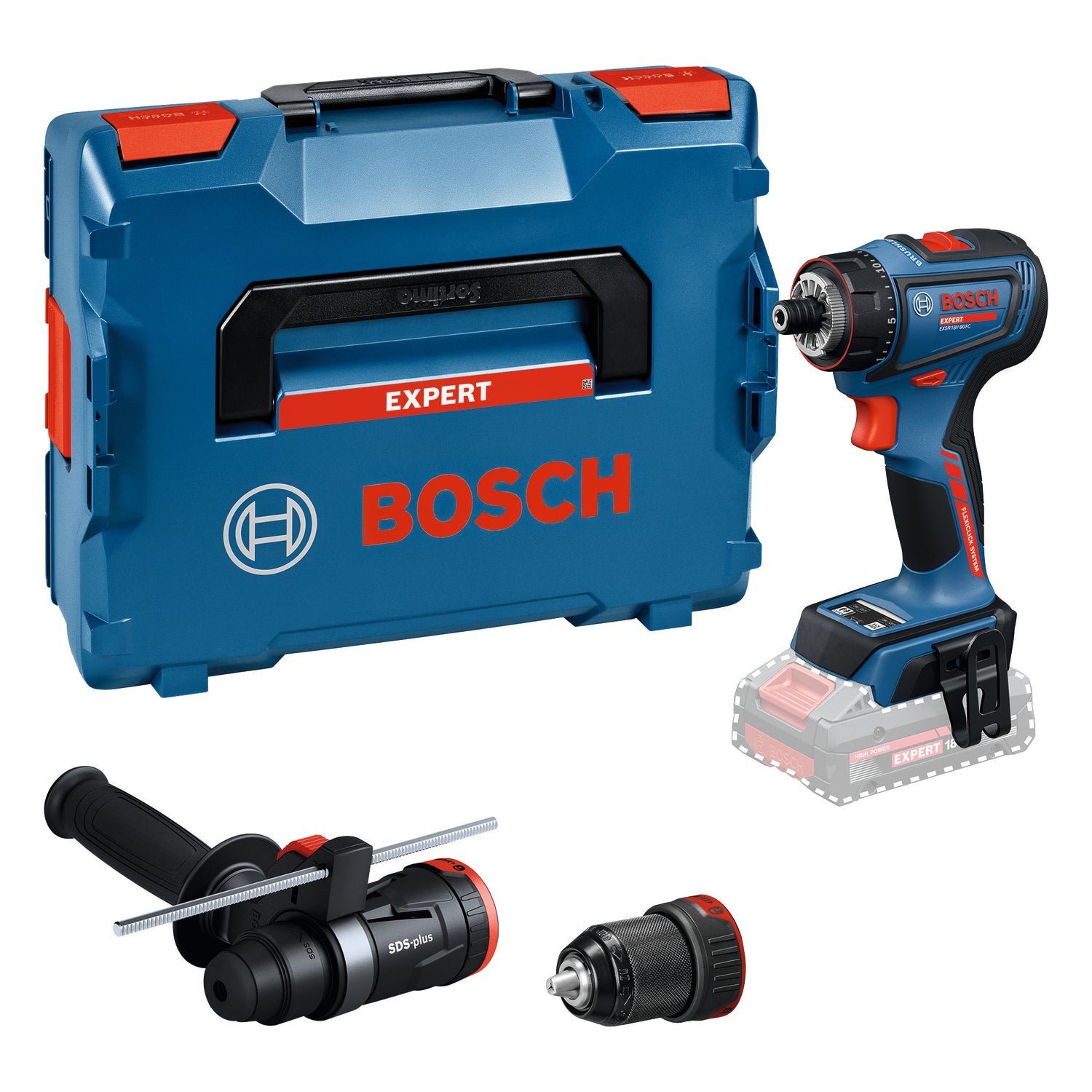 Bosch EXPERT Akku-Bohrschrauber EXSR18V-90FC (inkl. 2x FlexiClick Aufsatz, Drehmoment: 36/65 Nm, ohne Akku in L-BOXX 136)