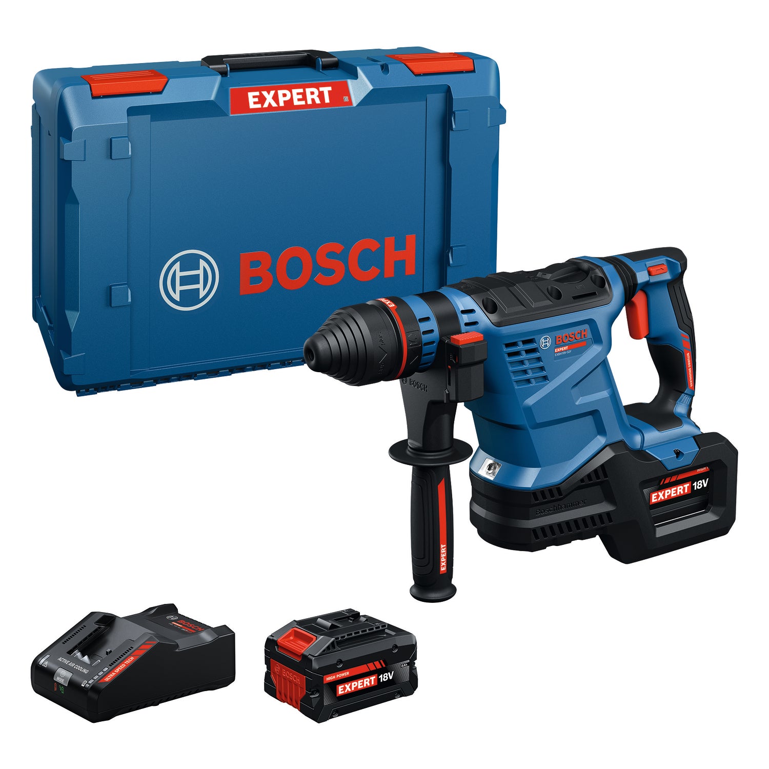 Bosch EXPERT Akku-Bohrhammer EXBH18V-32F (SDS plus, Schlagenergie: 4,5 J, optimaler Bohr-Ø: 10-20 mm, inkl. 2 x 8,0 Ah Akku in XL-BOXX)