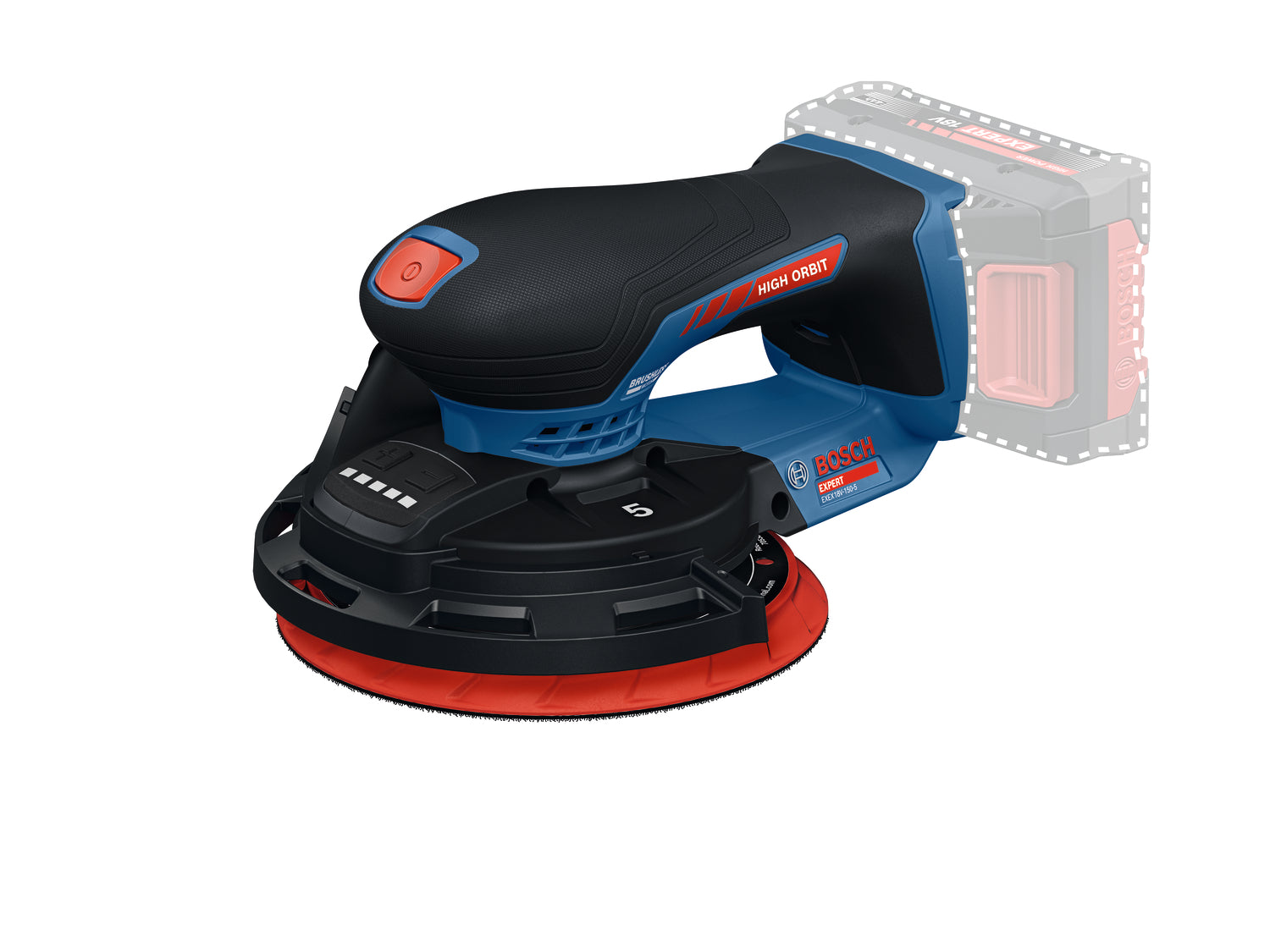 Bosch EXPERT Akku-Exzenterschleifer EXEX18V-150-5 (Schleifteller-Ø: 150 mm, Schwingkreis-Ø: 5,0 mm, Drehzahl: 5000-10000 U/min, ohne Akkus im Karton)