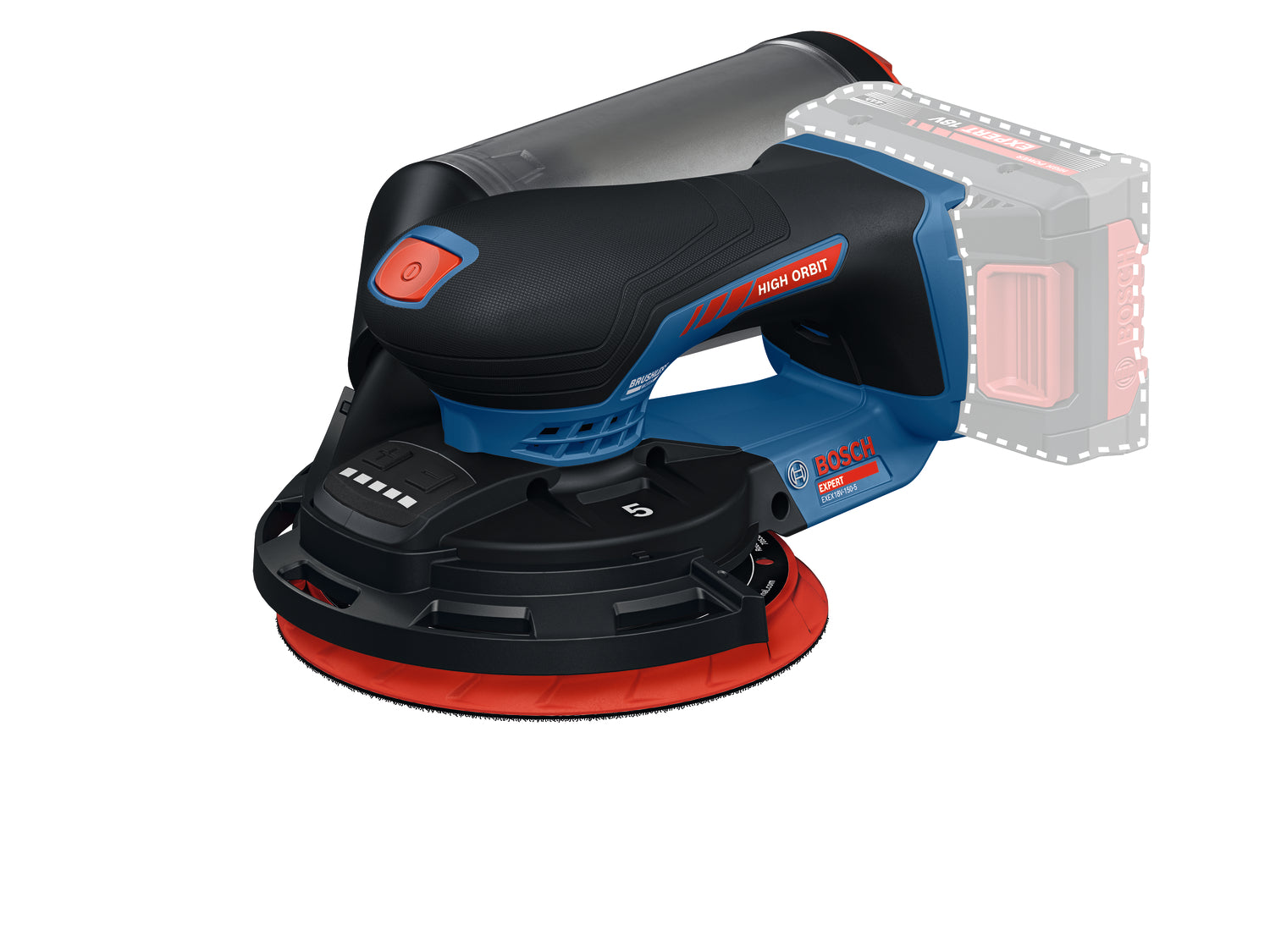 Bosch EXPERT Akku-Exzenterschleifer EXEX18V-150-5 (Schleifteller-Ø: 150 mm, Schwingkreis-Ø: 5,0 mm, Drehzahl: 5000-10000 U/min, ohne Akkus im Karton)
