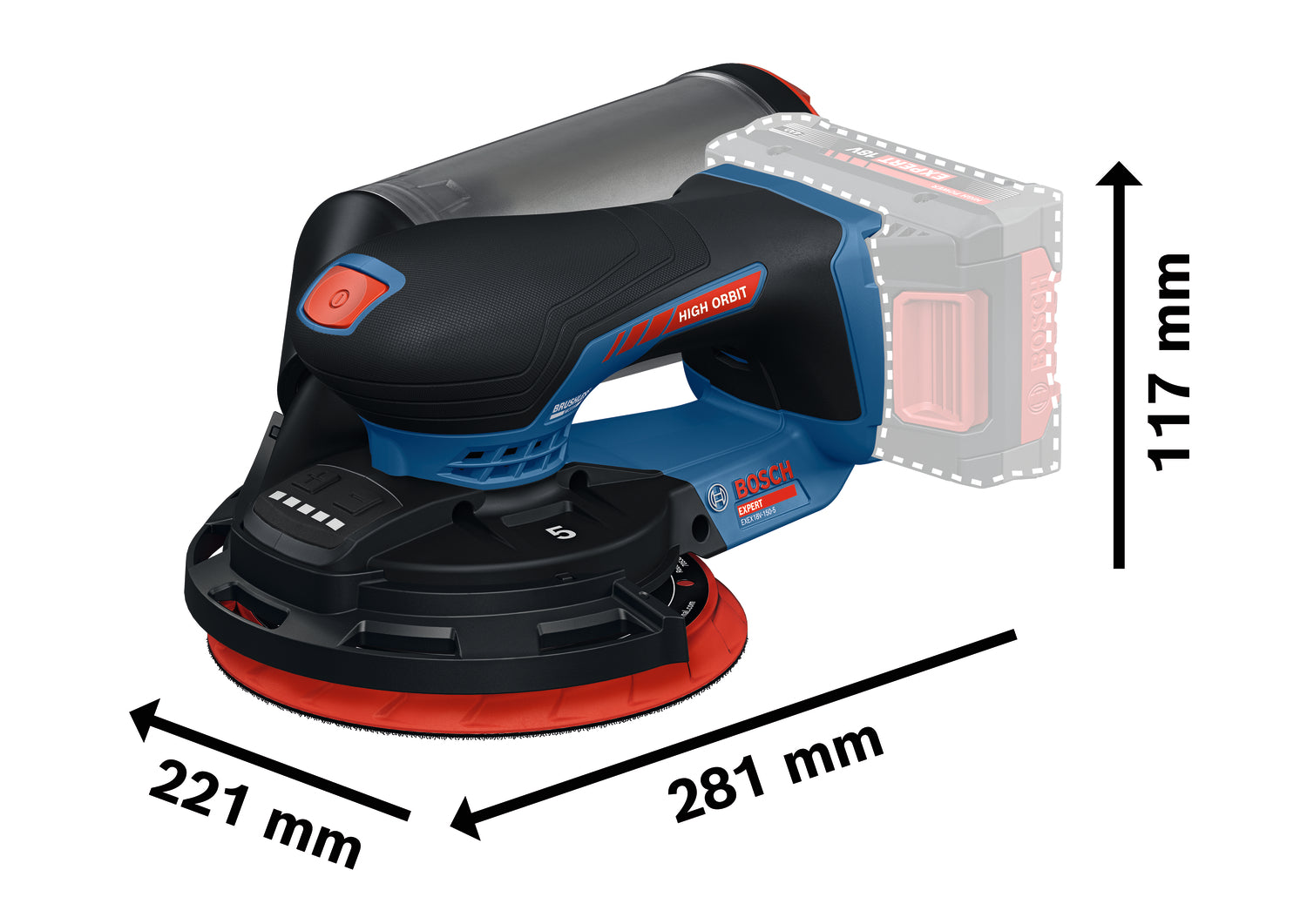 Bosch EXPERT Akku-Exzenterschleifer EXEX18V-150-5 (Schleifteller-Ø: 150 mm, Schwingkreis-Ø: 5,0 mm, Drehzahl: 5000-10000 U/min, ohne Akkus im Karton)