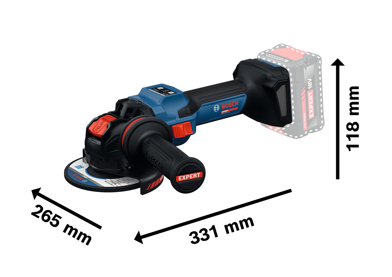 Bosch EXPERT Akku-Winkelschleifer EXWX18V-15S (X-LOCK, Scheiben-Ø: 125 mm, Drehzahl: 11000 U/min, ohne Akku in L-BOXX 162)