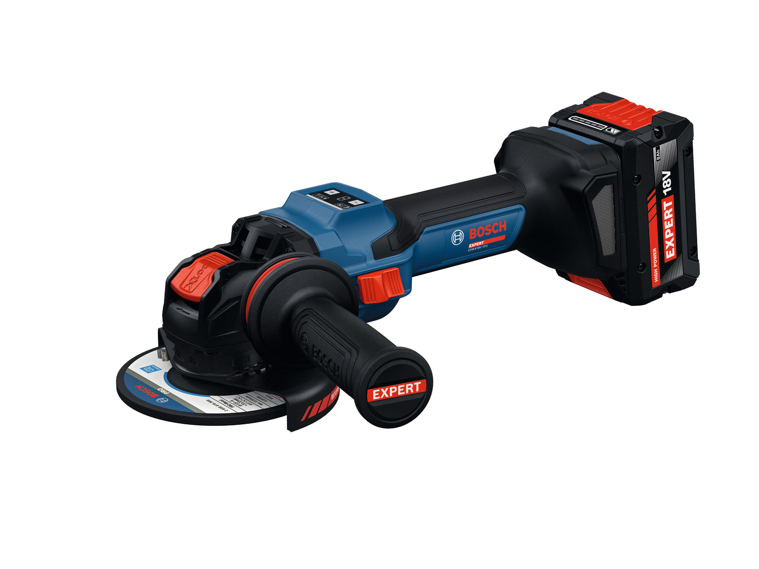 Bosch EXPERT Akku-Winkelschleifer EXWX18V-15S (X-LOCK, Scheiben-Ø: 125 mm, Drehzahl: 11000 U/min, inkl. 2 x 8,0 Ah Akku in L-BOXX 162)