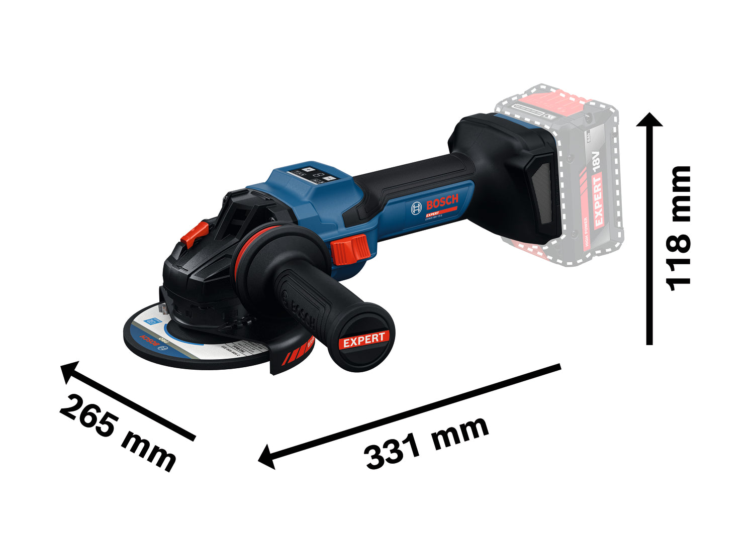 Bosch EXPERT Akku-Winkelschleifer EXWS18V-15S (Scheiben-Ø: 125 mm, Drehzahl: 11000 U/min, inkl. 2 x 8,0 Ah Akku in L-BOXX 162)