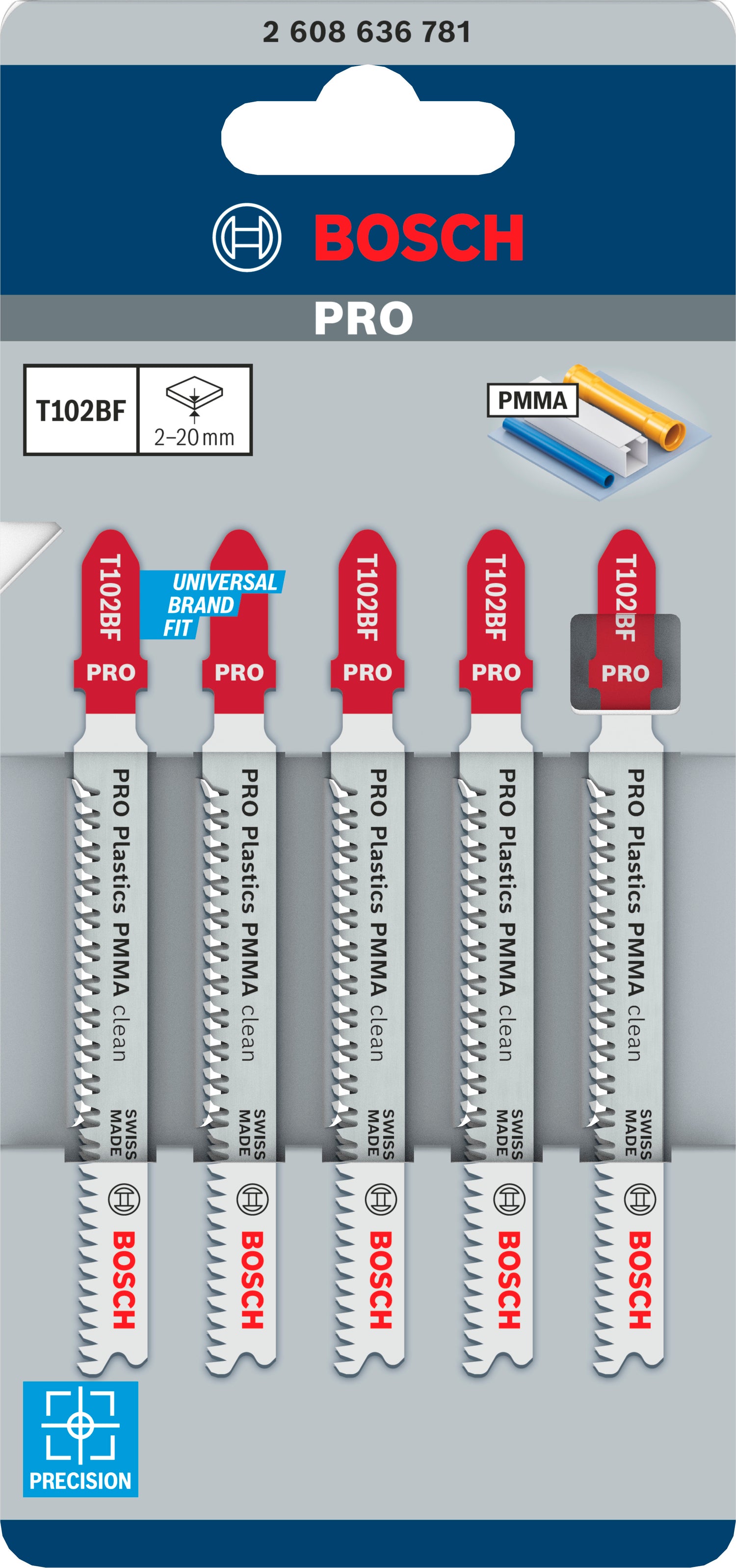 Bosch PRO Plastics PMMA clean T102BF Stichsägeblatt (5er-Pack, Länge: 92 mm, Präzises Schneiden von Kunststoffen)