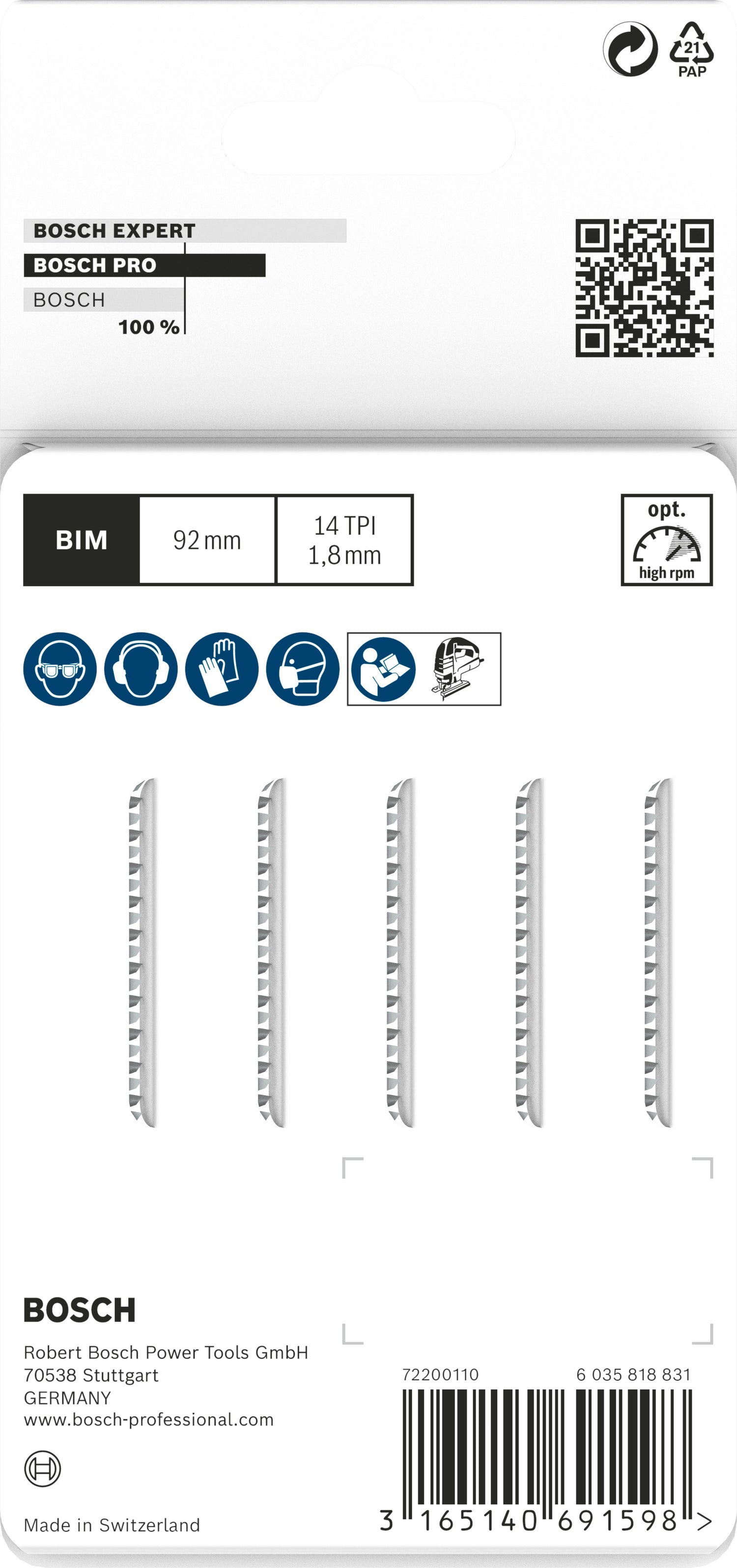 Bosch PRO Plastics PMMA clean T102BF Stichsägeblatt (5er-Pack, Länge: 92 mm, Präzises Schneiden von Kunststoffen)