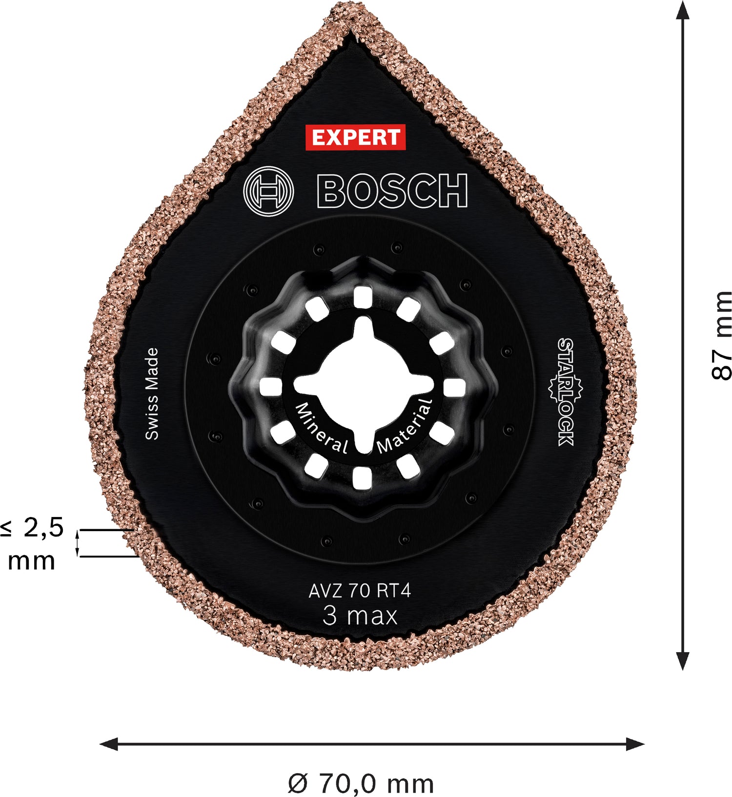 Bosch EXPERT Schleifplatte AVZ 70 RT4 (Starlock, 3 max, 40er-Körnung, zum Entfernen von Fugen, Mörtel, Fliesenkleber, 70 mm, Carbide-RIFF)