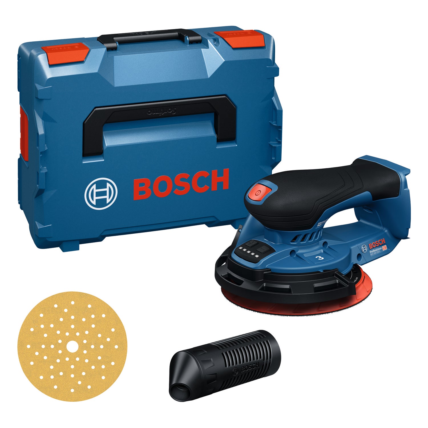 Bosch Akku-Exzenterschleifer GEX 18V-150-3 (Schleifteller-Ø: 150 mm, Schwingkreis-Ø: 3,0 mm, Drehzahl: 5000 - 10000 U/min, ohne Akkus in L-BOXX 162)