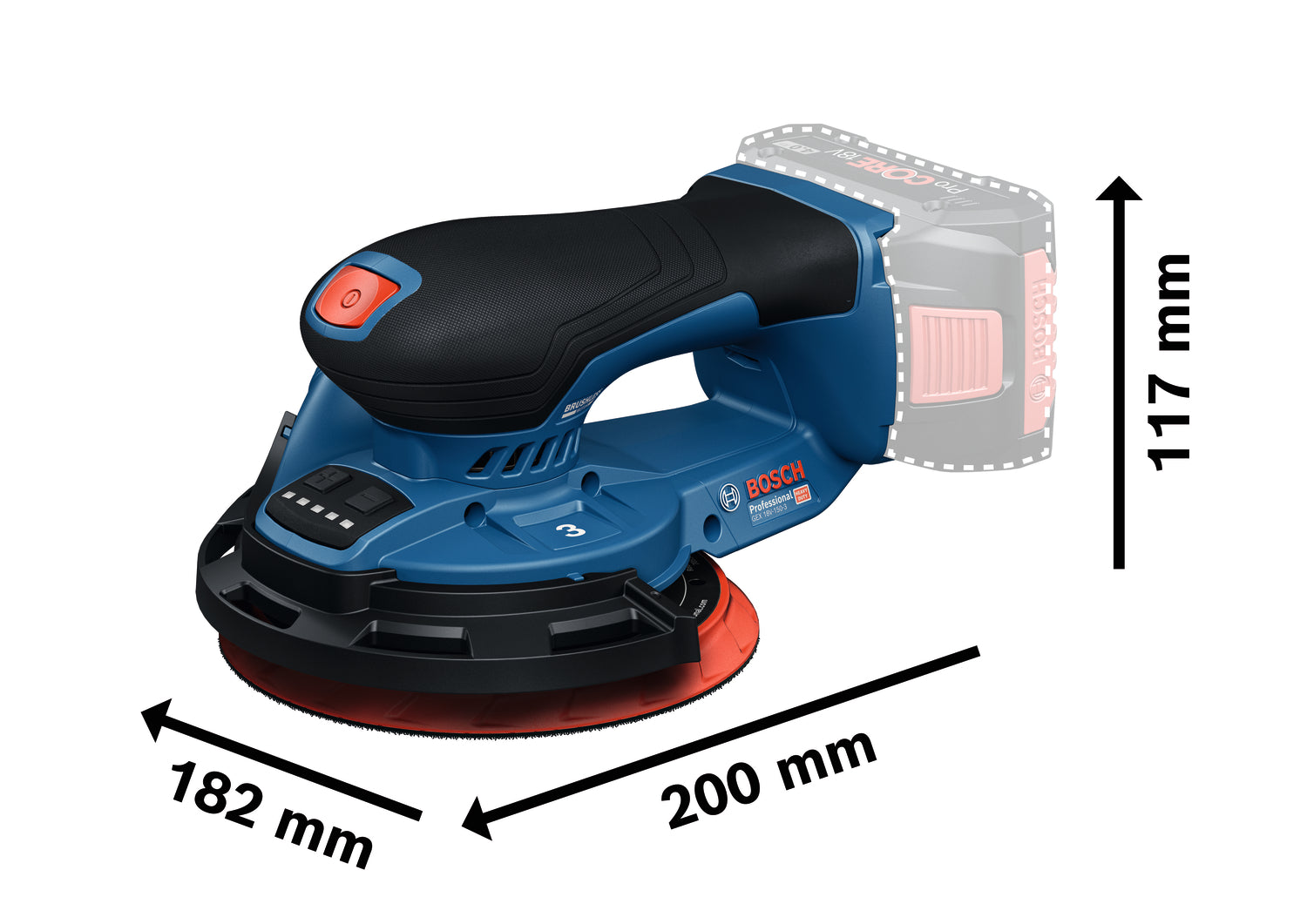 Bosch Akku-Exzenterschleifer GEX 18V-150-3 (Schleifteller-Ø: 150 mm, Schwingkreis-Ø: 3,0 mm, Drehzahl: 5000 - 10000 U/min, ohne Akkus in L-BOXX 162)