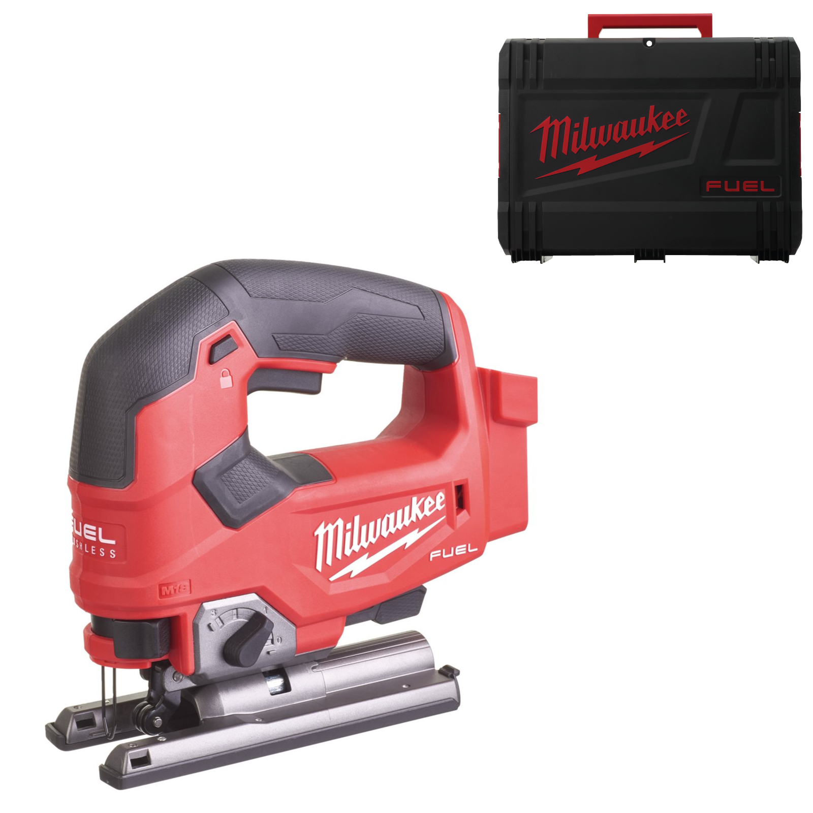 Milwaukee M18 FJS-0X Akku-Bügelgriffstichsäge (FUEL™, bis zu 32 m in 19 mm OSB, 5-stufige Pendelbewegung, ohne Akku in HD-Box)