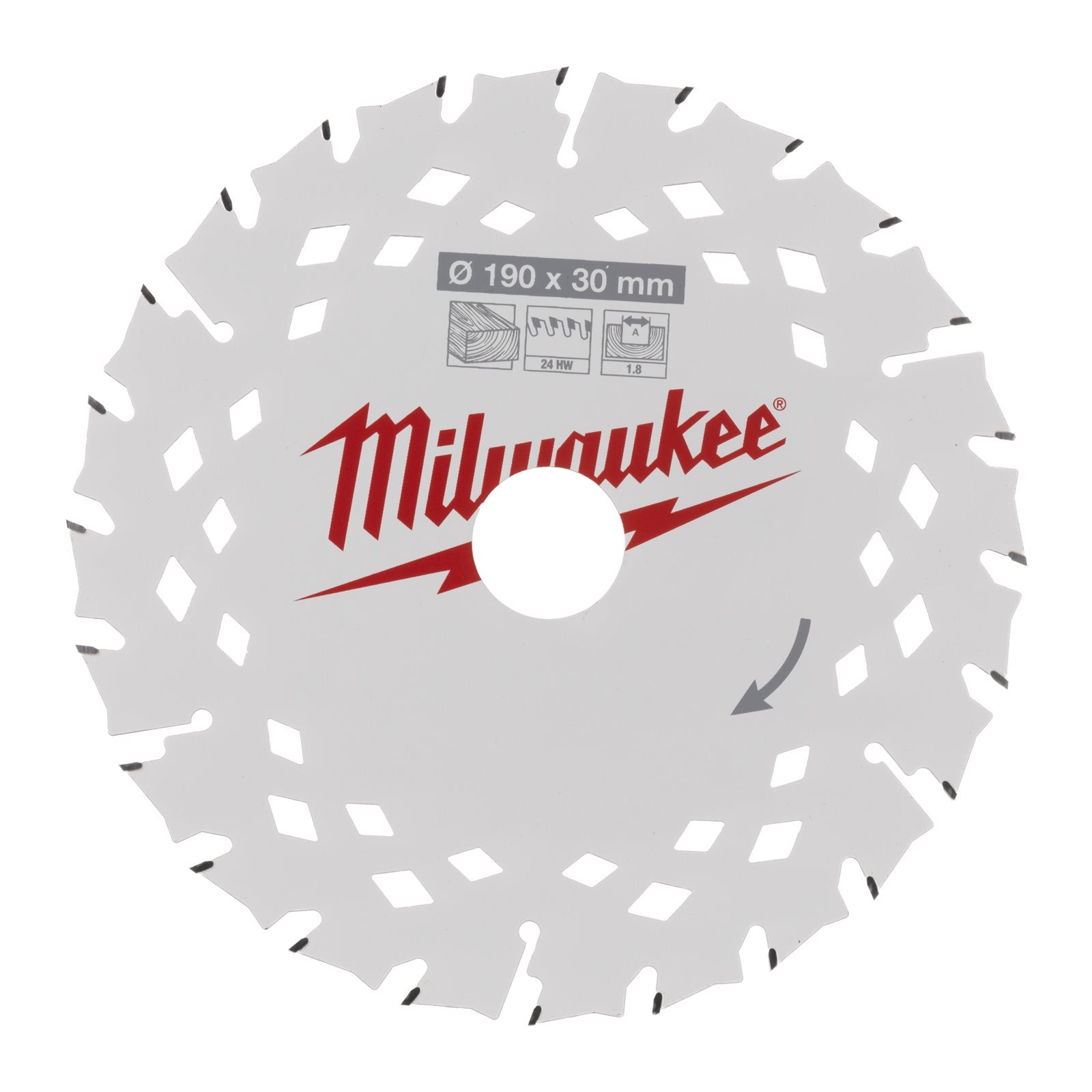 Milwaukee Kreissägeblatt Ø 190 x 30 mm für Holz (Z=24 ATB, Schnittbreite: 1,8 mm, PTFE-Beschichtung)