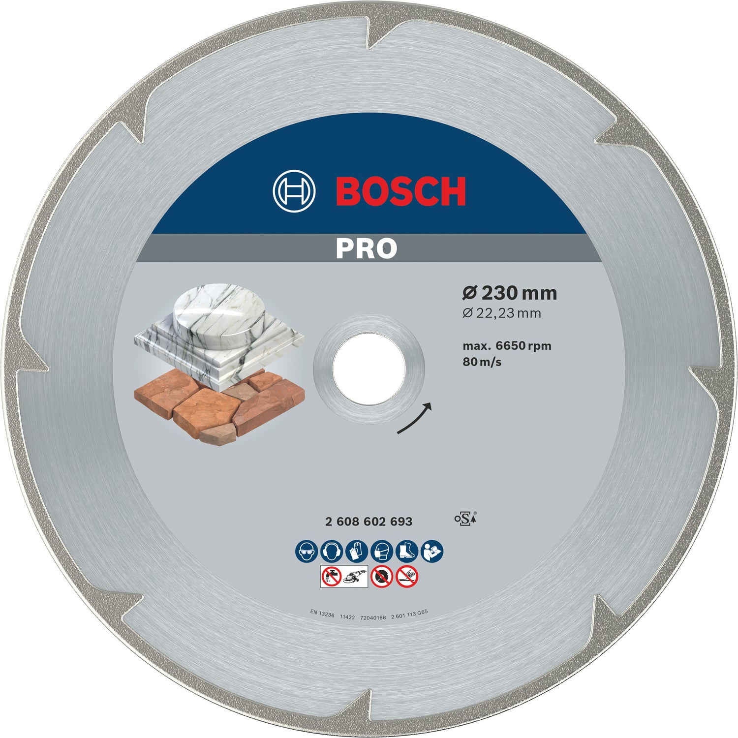 Bosch PRO Marble Diamanttrennscheibe Ø 230 mm (Hochpräzises Schneiden von Marmor, Bohrungs-Ø: 22,23 mm, Schnittbreite: 2,2 mm)