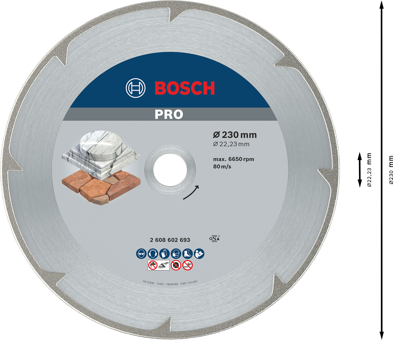 Bosch PRO Marble Diamanttrennscheibe Ø 230 mm (Hochpräzises Schneiden von Marmor, Bohrungs-Ø: 22,23 mm, Schnittbreite: 2,2 mm)