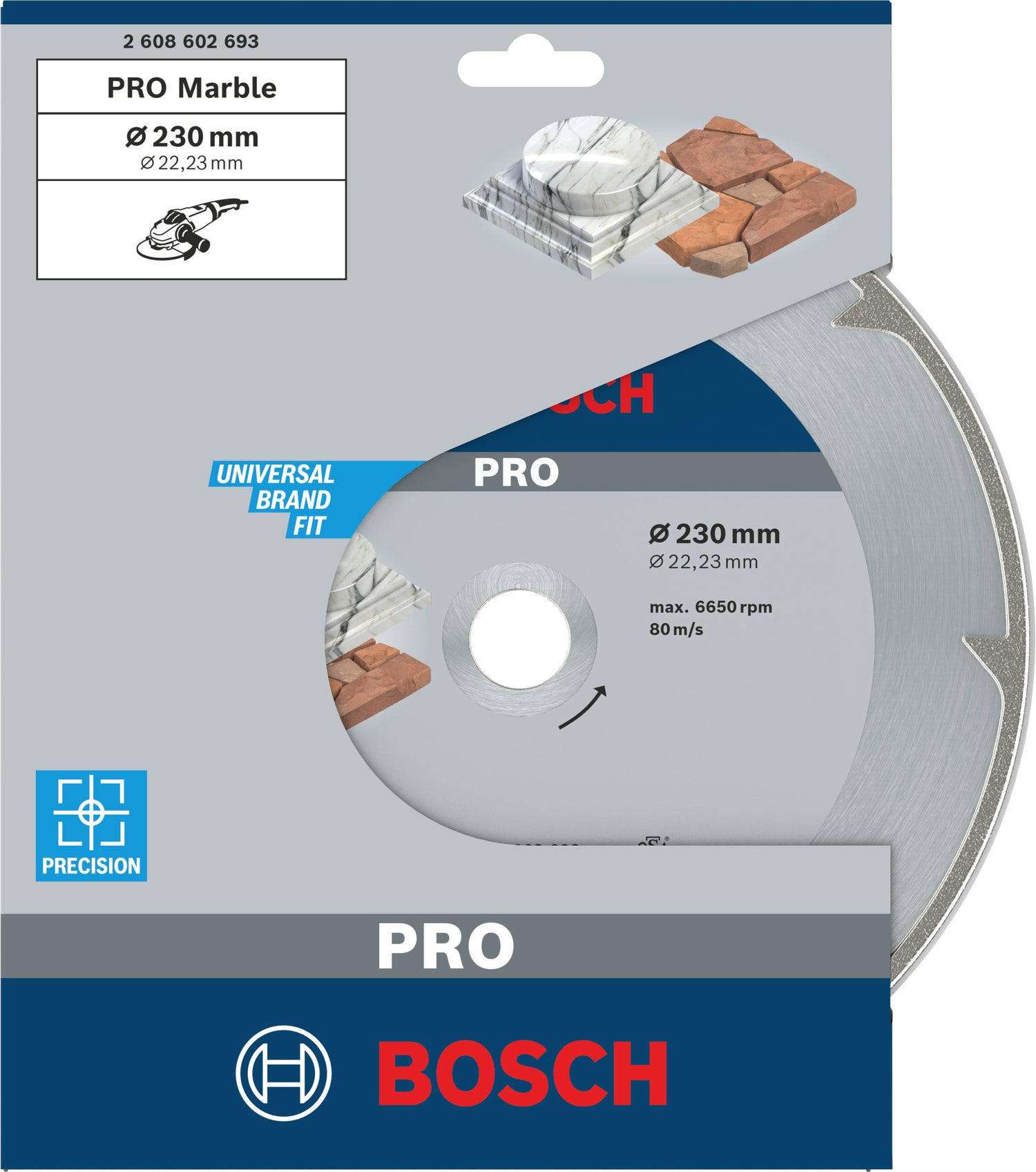 Bosch PRO Marble Diamanttrennscheibe Ø 230 mm (Hochpräzises Schneiden von Marmor, Bohrungs-Ø: 22,23 mm, Schnittbreite: 2,2 mm)