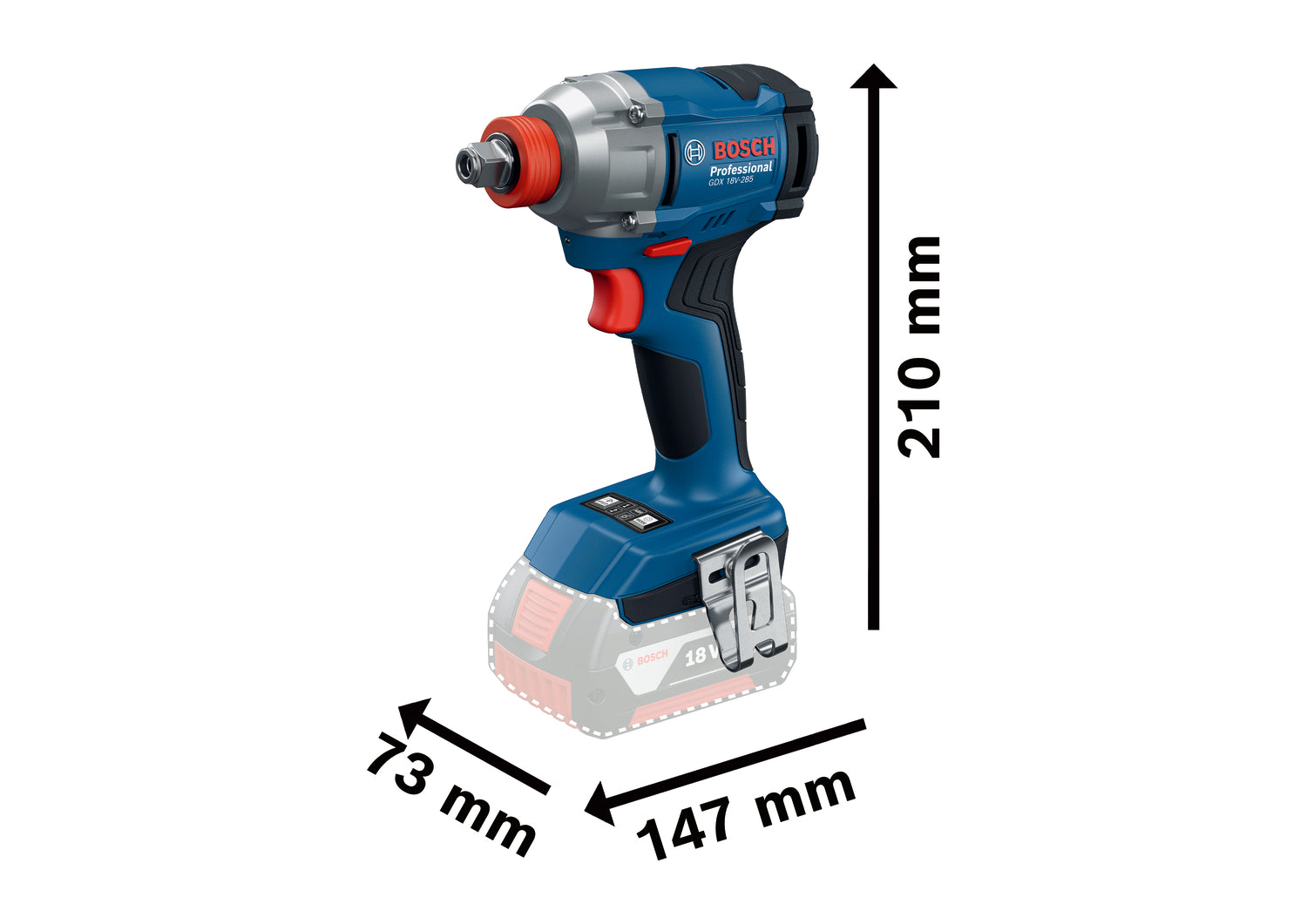 Bosch Akku-Schlagschrauber GDX 18V-285 (Drehmoment: 285 Nm, 1/2"-Vierkant + 1/4"-Sechskant, Drehzahl: 0 - 2800 U/min, ohne Akku in L-BOXX 136)