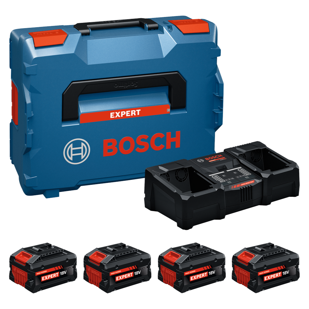 Bosch EXPERT Starter-Set 2 x EXBA18V-55 Akku (18V / 5,5 Ah), 2 x EXBA18V-80 Akku (18V / 8,0 Ah) & 1 x EXAL18V2-320 Ladegerät in L-BOXX 162