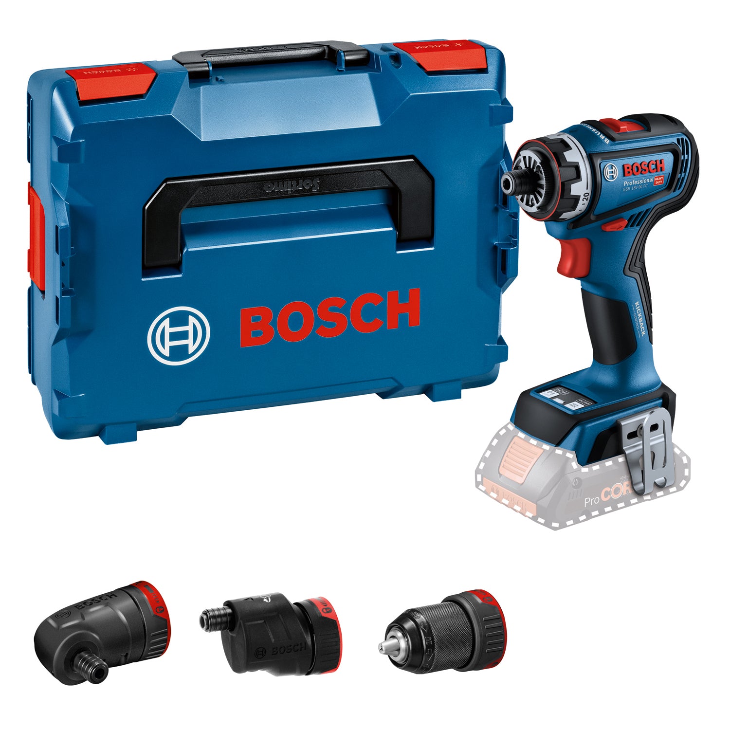 Bosch Akku-Bohrschrauber GSR 18V-90 FC (Drehmoment: 90 Nm, inkl. 3 FlexiClick Aufsätzen, ohne Akku in L-BOXX 136)
