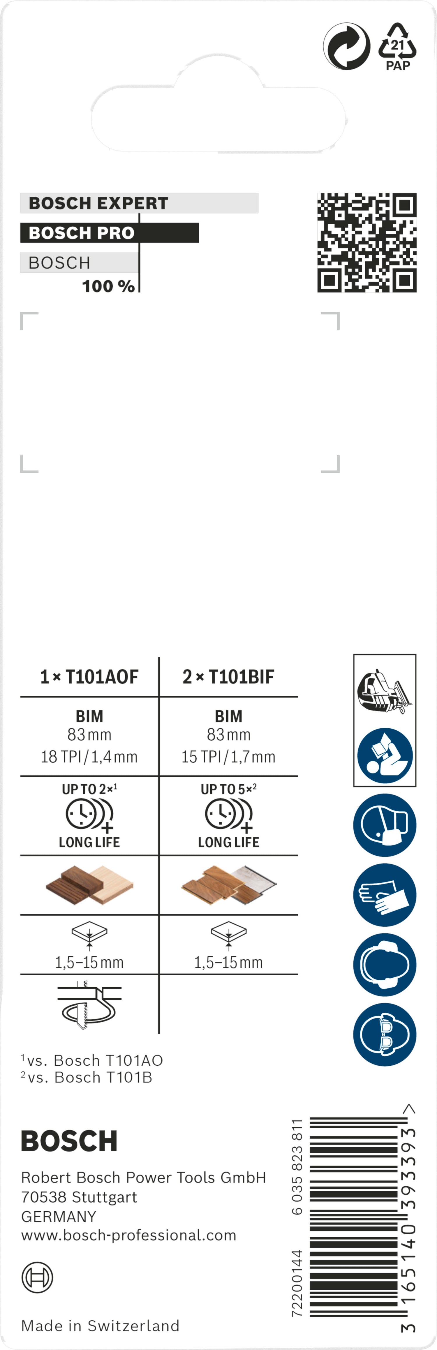 Bosch PRO Laminate Stichsägeblatt Set (2 x T101BIF + 1 x T101AOF, T-Schaft, für Laminat, Parkett, Holz)