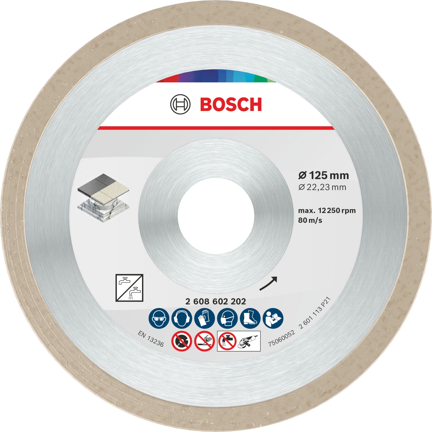 Bosch Diamanttrennscheibe Ø 125 mm für Fliesen (Ceramic, 125 x 22,23 x 1,6 x 7 mm, für harte Fliesen & Marmor)