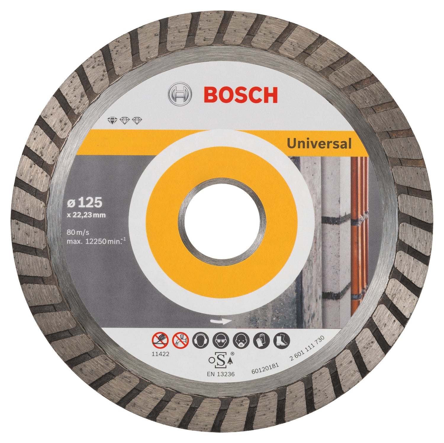 Bosch Diamanttrennscheibe Ø 125 mm für allgemeines Baumaterial (Standard for Universal Turbo, 125 x 22,23 x 2 x 10 mm)