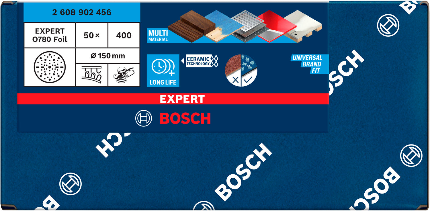 Bosch EXPERT O780 Folienschleifscheibe Ø 150 mm (50er-Pack, für das effiziente Schleifen verschiedenster Materialien)
