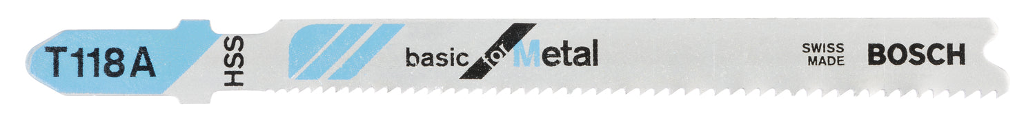 Bosch Stichsägeblatt T 118 A für Metall (5er-Pack, Basic for Metal, für saubere gerade Schnitte, T-Schaft)