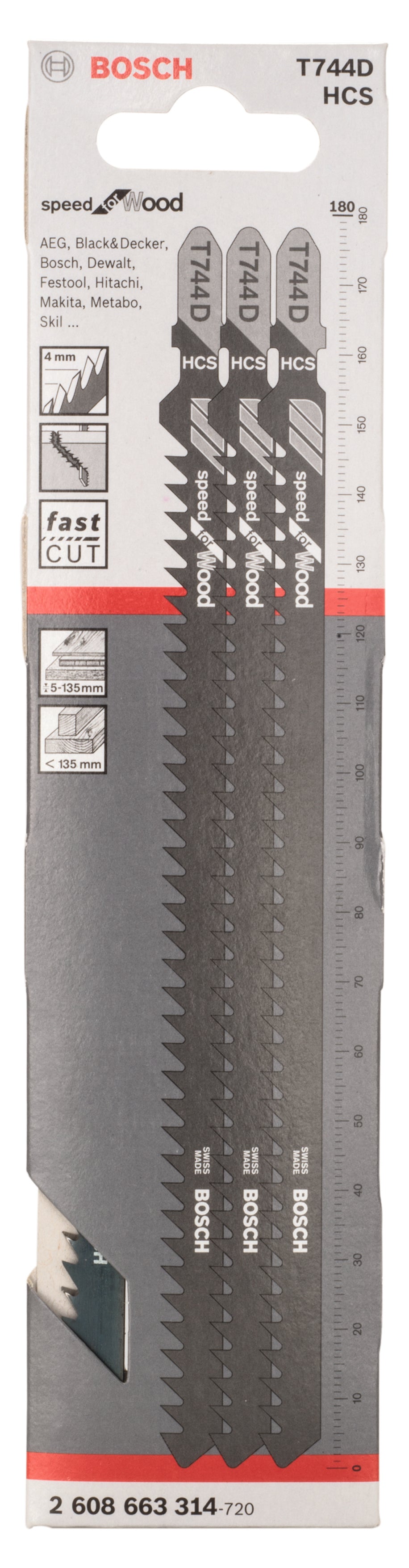 Bosch Stichsägeblatt T 744 D für Holz (3er-Pack, Speed for Wood, für schnelle gerade Schnitte, T-Schaft)