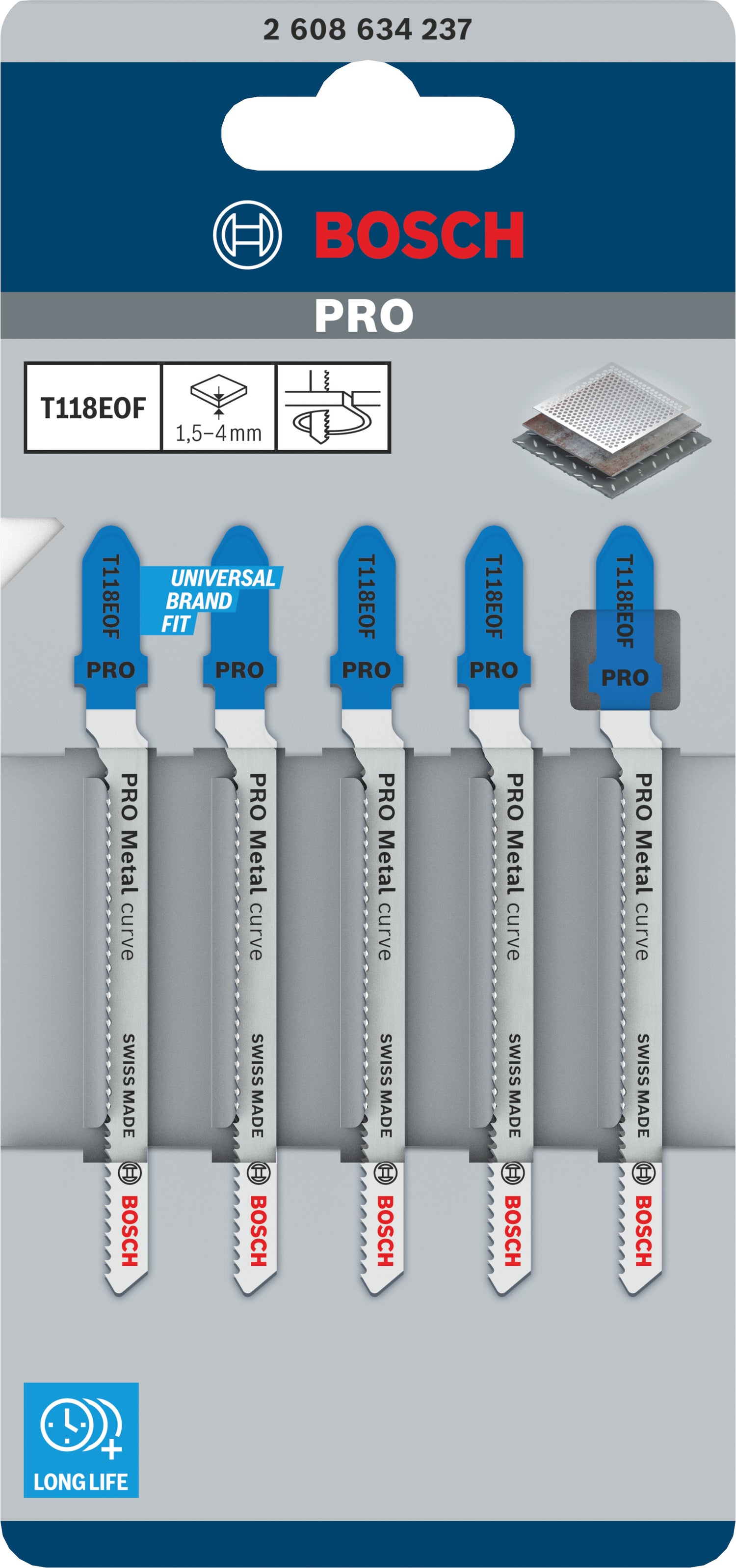 Bosch PRO Metal curve T118EOF Stichsägeblatt (5er-Pack, zum Schneiden von Metall, 83 mm, T-Schaft)